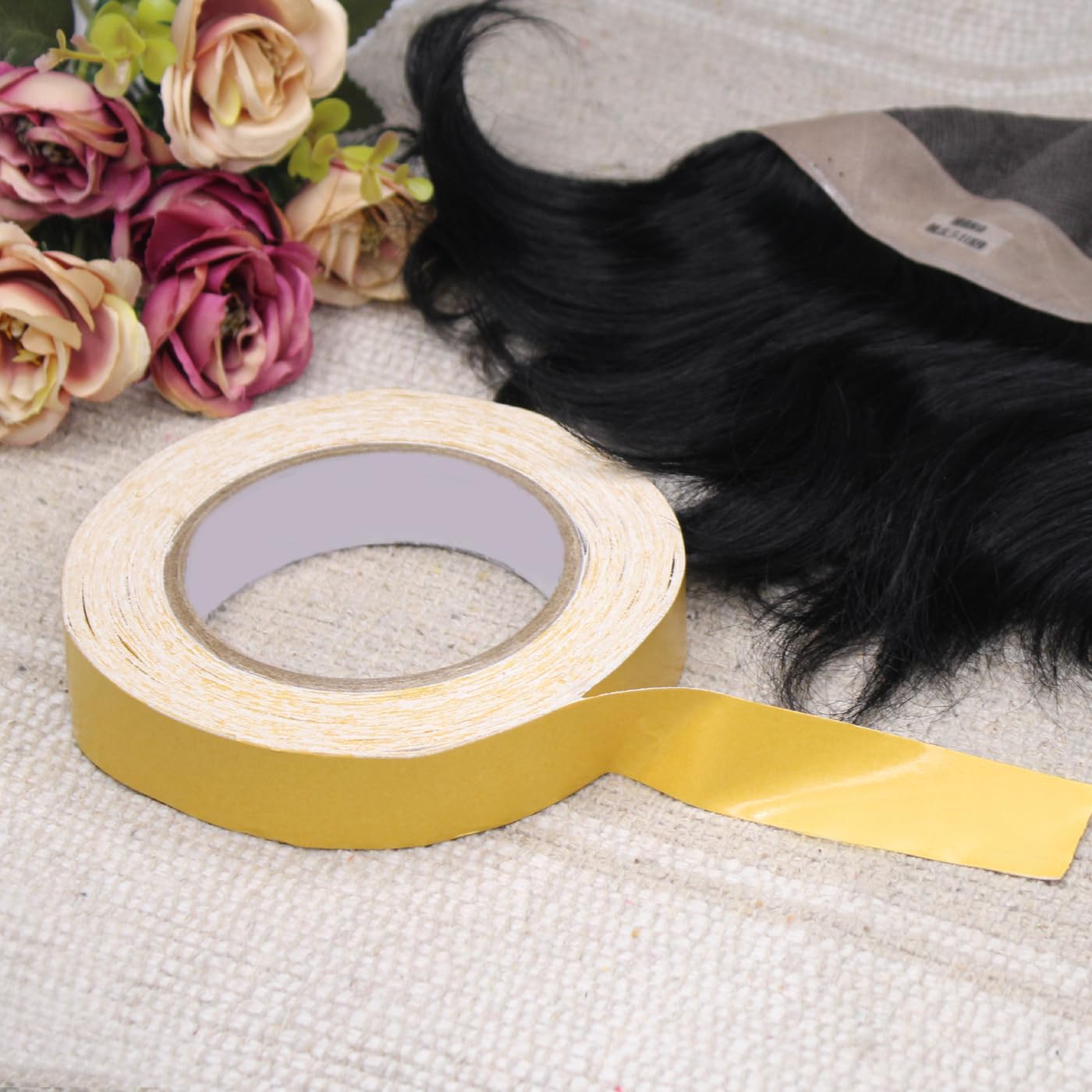 Glan Double Sided Waterproof Hair Tape - Strong Hold for Hair Patches, Extensions & Wigs - Yellow Liner Front Lace Tape for All Toupees - Perfect for Daily Wear, Cosplay & Hair Styling