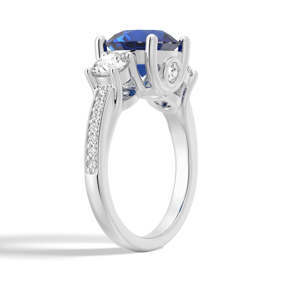 2.5 Carat Classic Blue Sapphire & White Sapphire Three Stone Ring – Elegant Engagement, Wedding, or Anniversary Jewelry Gift for Her
