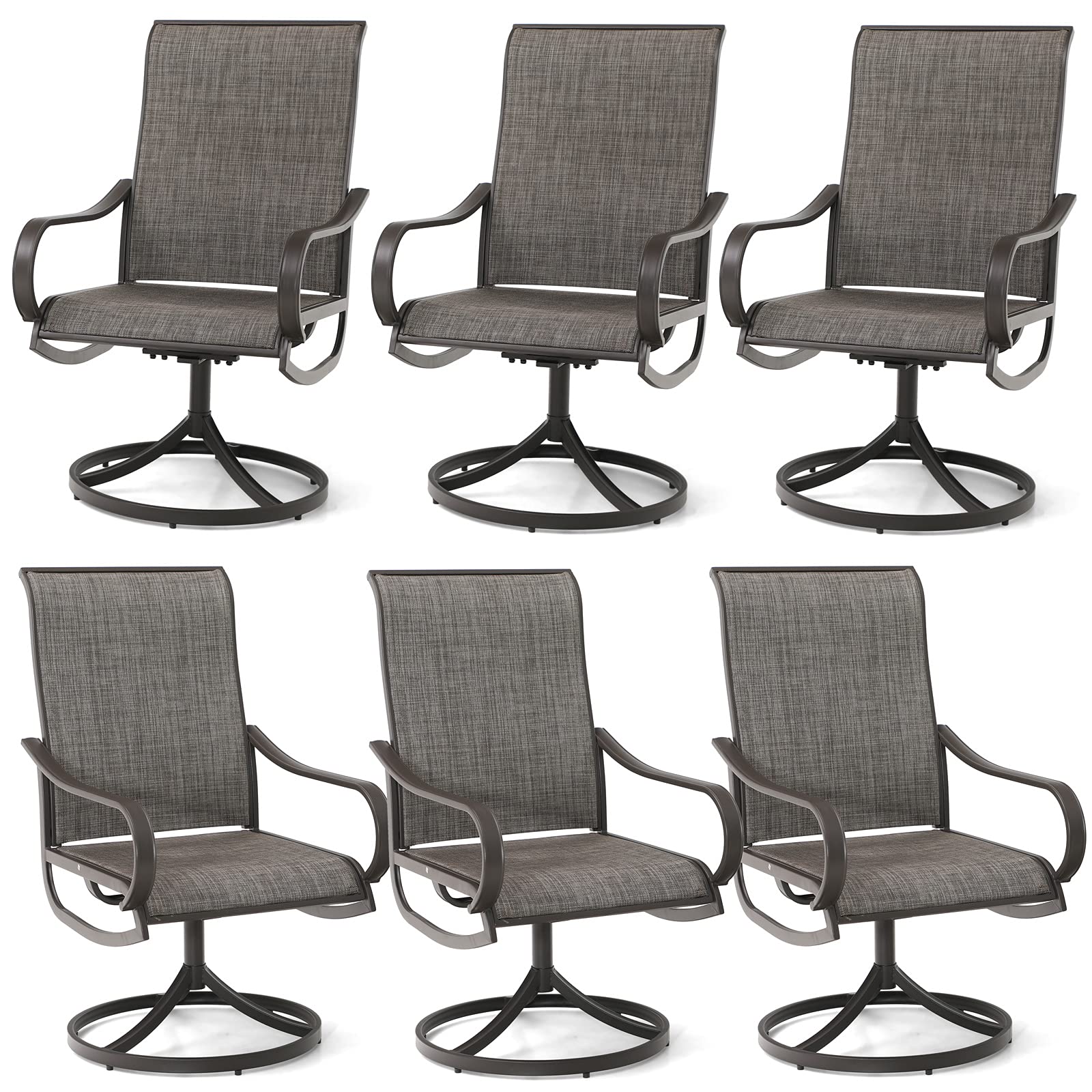PHI VILLA 6-Piece Outdoor Dining Chair Set - Swivel Rocking Patio Chairs with Textilene Mesh & Brown Metal Frame - Perfect for Backyard, Garden, Poolside & Outdoor Kitchen Seating