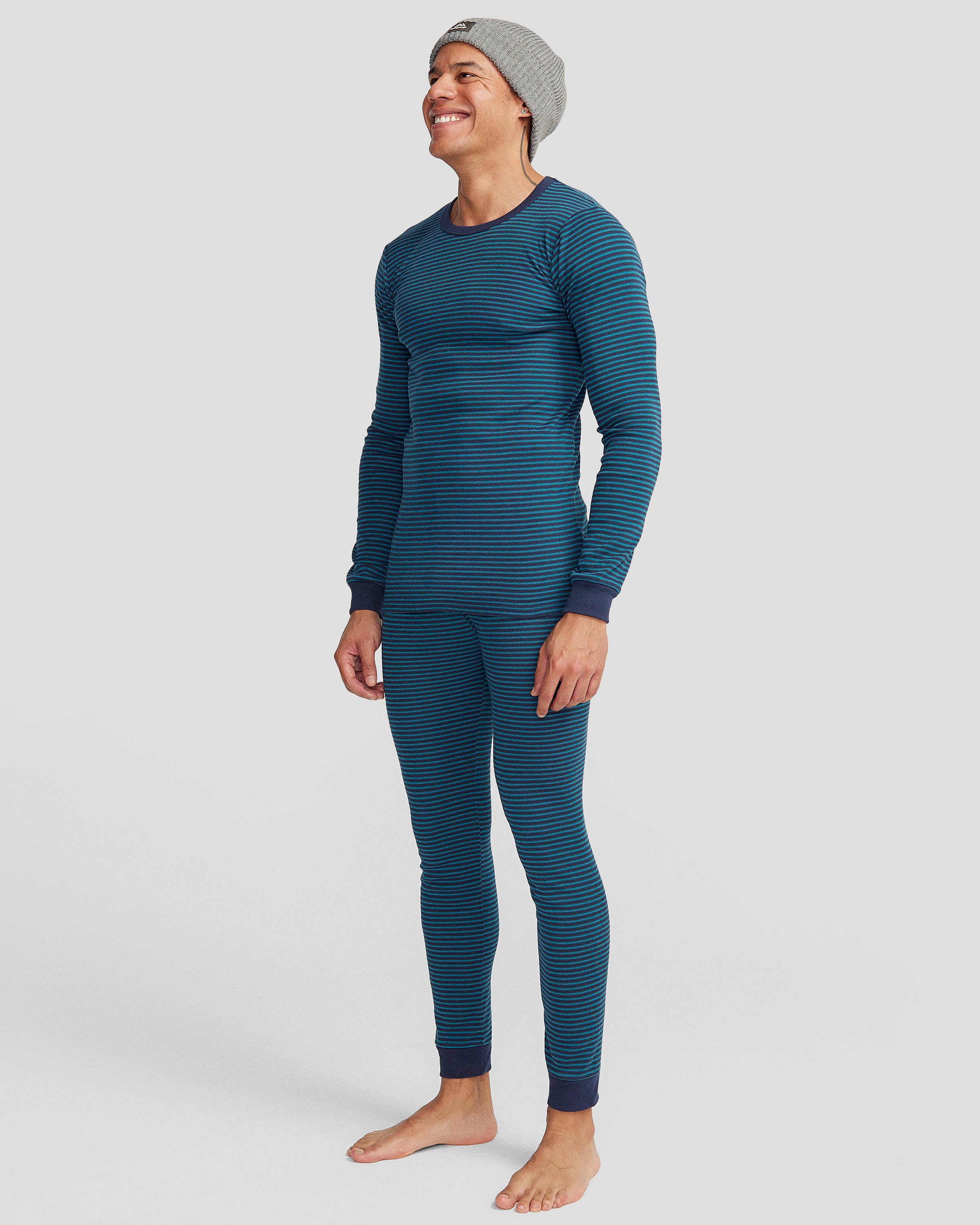 KMDCore Polypro Long John Pants - Dark Eddy/Navy Stripe - Thermal Base Layer for Cold Weather, Outdoor Activities & Winter Sports