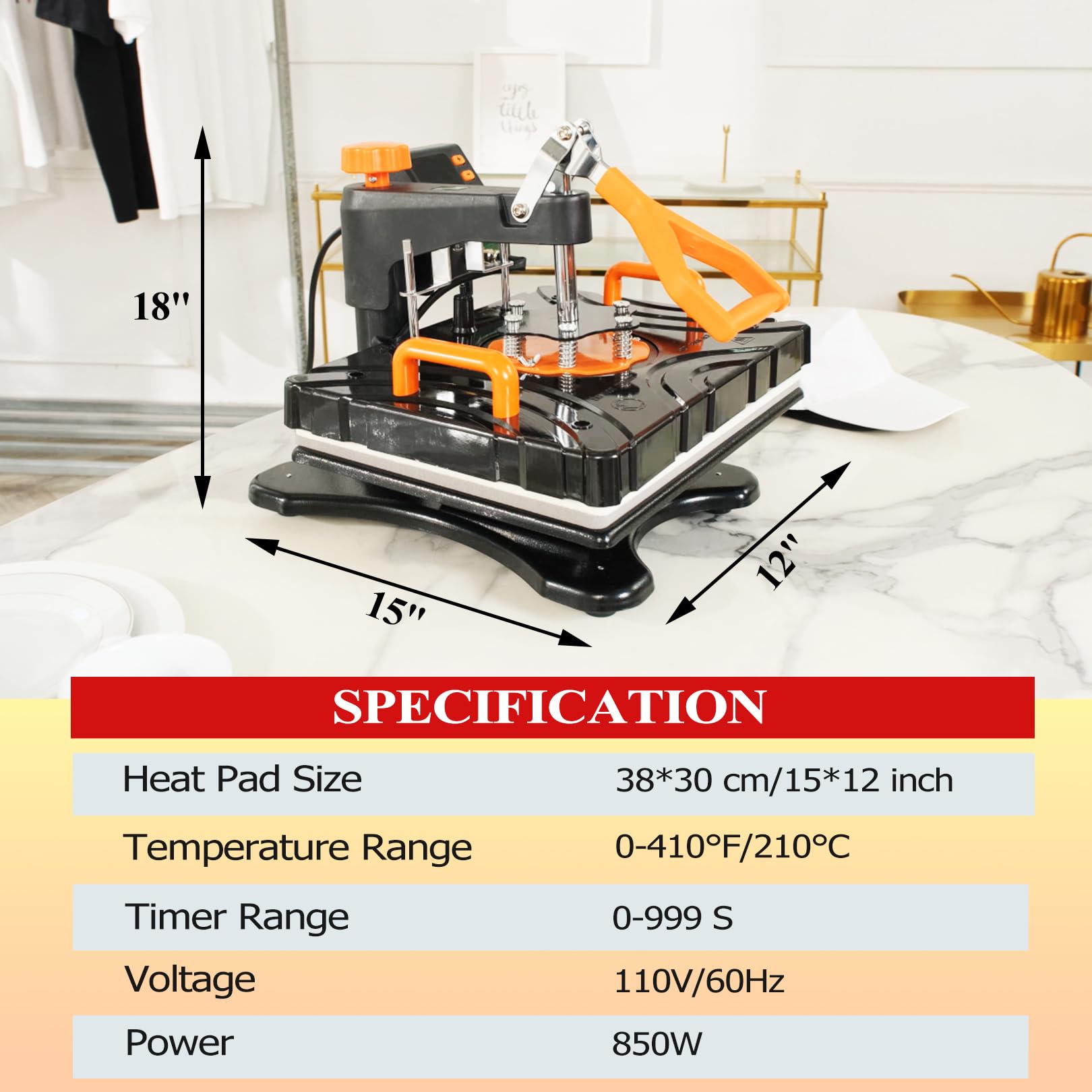 12x15 Inch 8-in-1 Heat Press Machine 850W with 360° Rotation Swing-Away Plate - Sublimation Printer for T-Shirts, Caps, Mugs & Tumblers - Perfect for DIY Custom Apparel, Hats & Drinkware at Home or Small Business