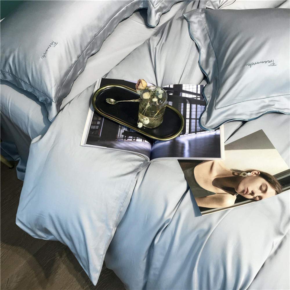 Premium 4-Piece Tencel Bedding Set - 100% Double-Sided Luxury Tencel Sheets, Duvet Cover & Pillowcases - Cooling Summer Bed Sheets in Ice Silk Blue (Queen Size 2.0m, Fits 220x240cm Duvet) - Perfect for Hot Sleepers & Modern Bedroom Decor