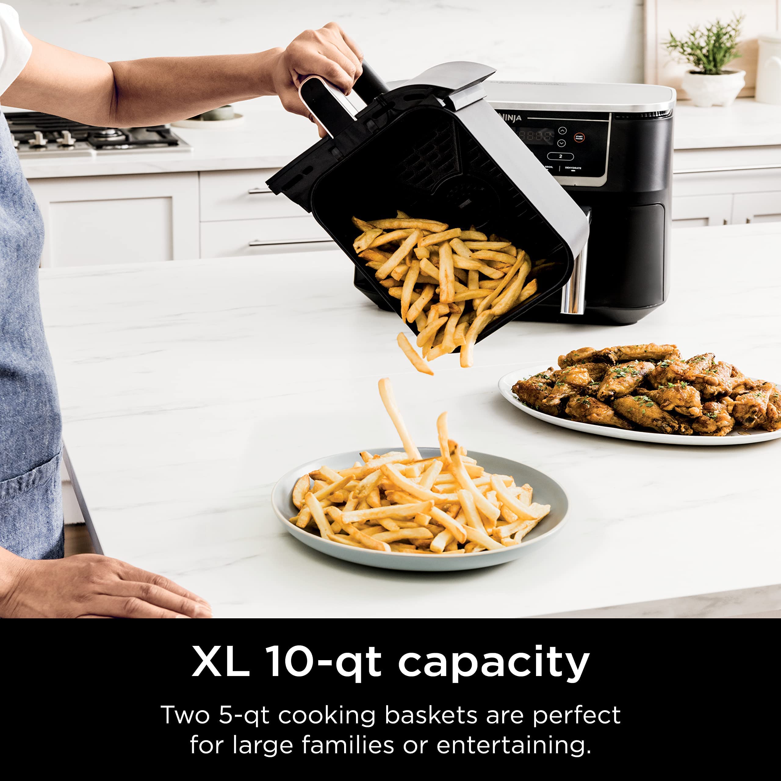 Ninja DZ550 Foodi 10 Quart 6-in-1 DualZone Smart XL Air Fryer with 2 Independent Baskets - Smart Cook Thermometer, Match Cook & Smart Finish - Roast, Bake, Dehydrate - Perfect for Family Dinners, Meal Prep & Healthy Cooking (Renewed, Grey)