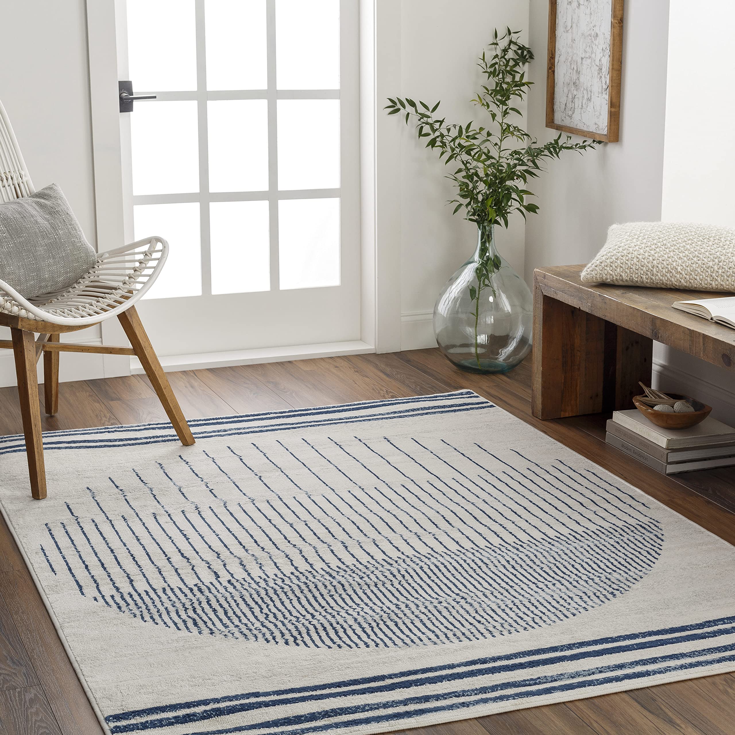 Mark&Day 12x15 Modern Navy Blue Area Rug - Soft Blue Grey Beige Carpet for Living Room, Bedroom, Kitchen - 11'10