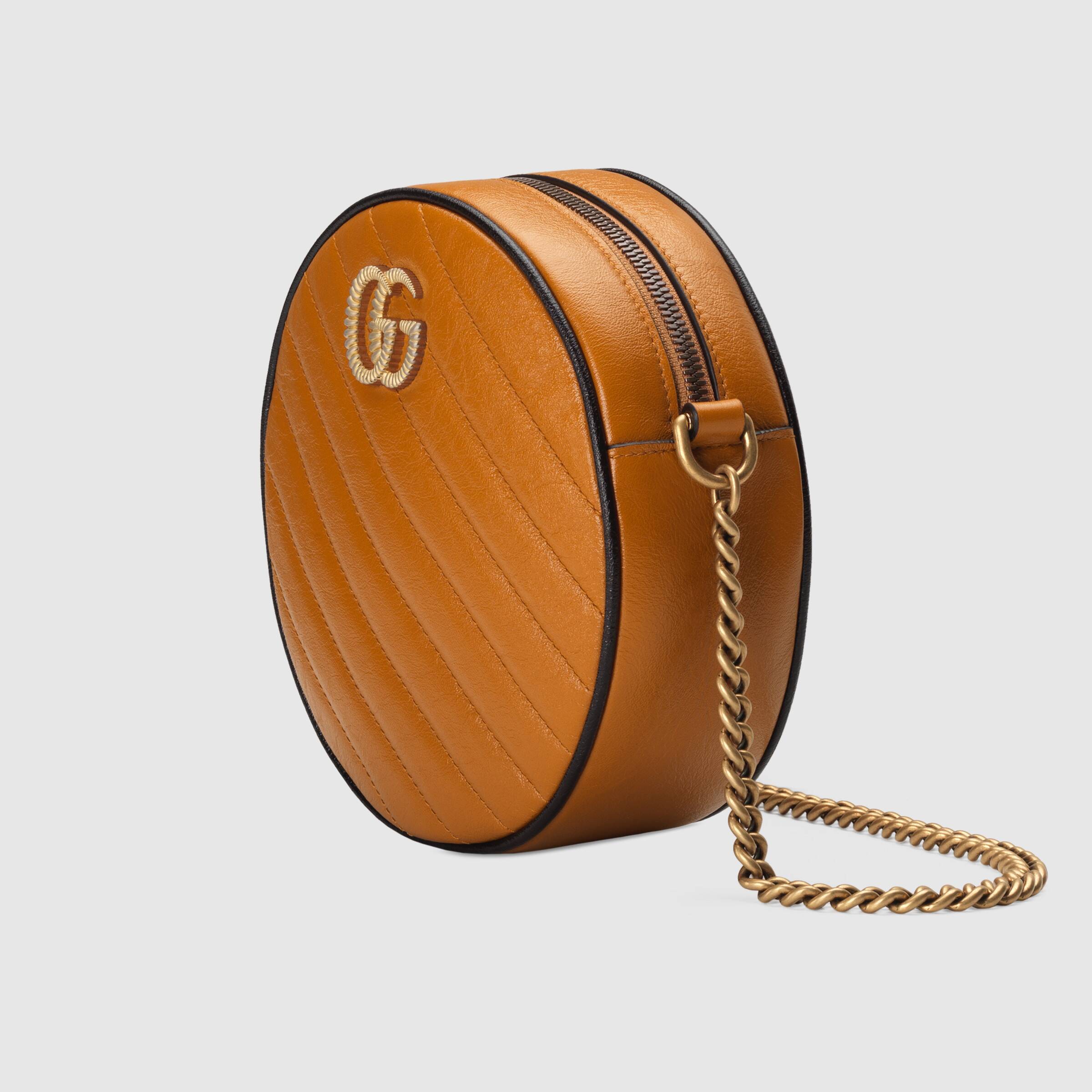 Gucci GG Marmont Mini Round Shoulder Bag in Cognac Leather - Perfect for Date Night & Evening Outings