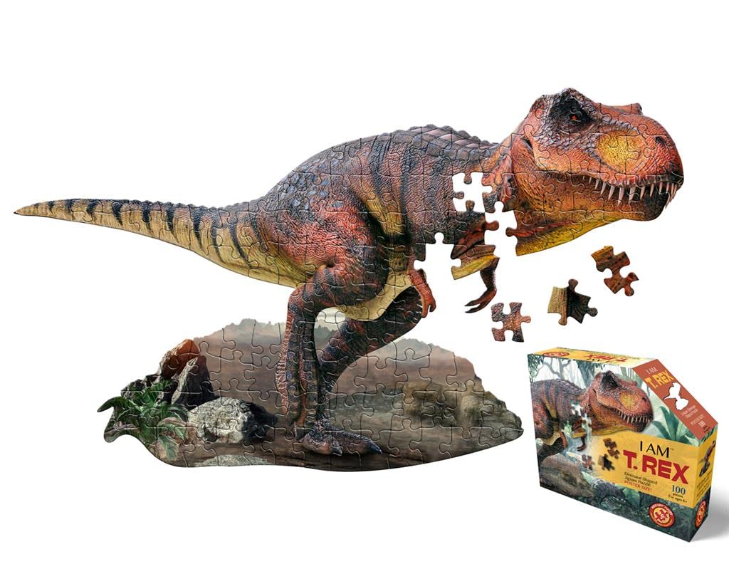 e11even LLC Madd CAPP Puzzles Jr. - I AM T-Rex - 100 Piece Dinosaur Shaped Jigsaw Puzzle for Kids (884014) | Fun Educational Toy for Birthday Gifts & Classroom Activities