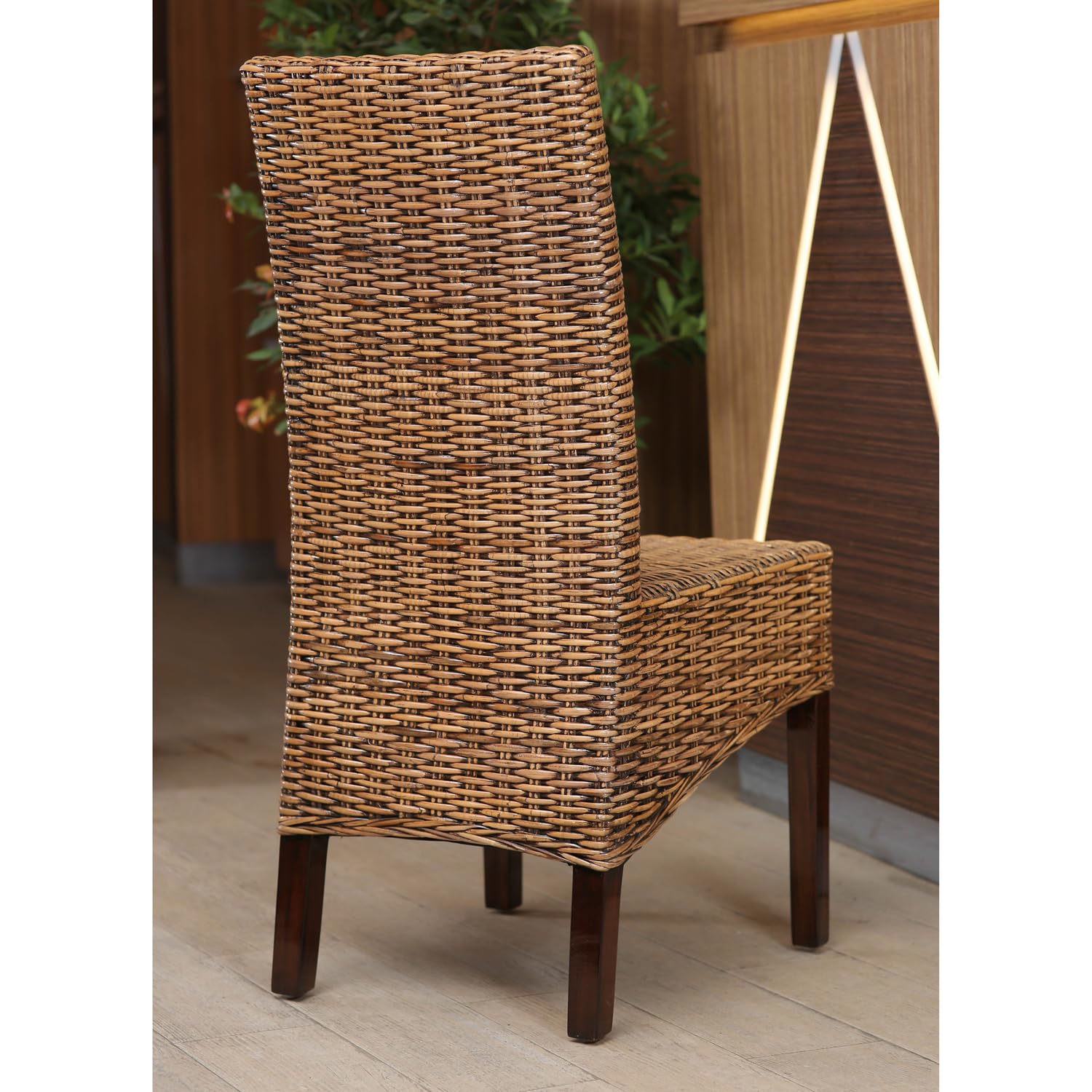 Java Rattan Dining Chairs Set of 2 - Natural Wicker Patio Furniture for Outdoor Dining, Kitchen, or Restaurant - Water-Resistant & Comfortable
