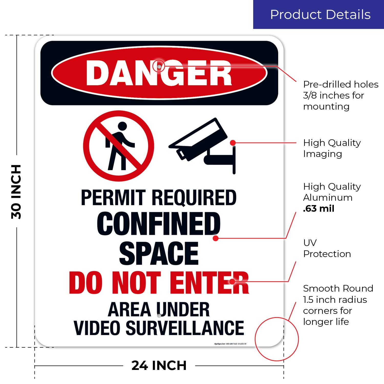 OSHA Danger Sign - Permit Required Confined Space Do Not Enter Warning Sign | 24x30 Inches Rust-Free .063 Aluminum | Fade Resistant for Indoor/Outdoor Use | Made in USA | Ideal for Construction Sites, Industrial Facilities & Hazardous Areas