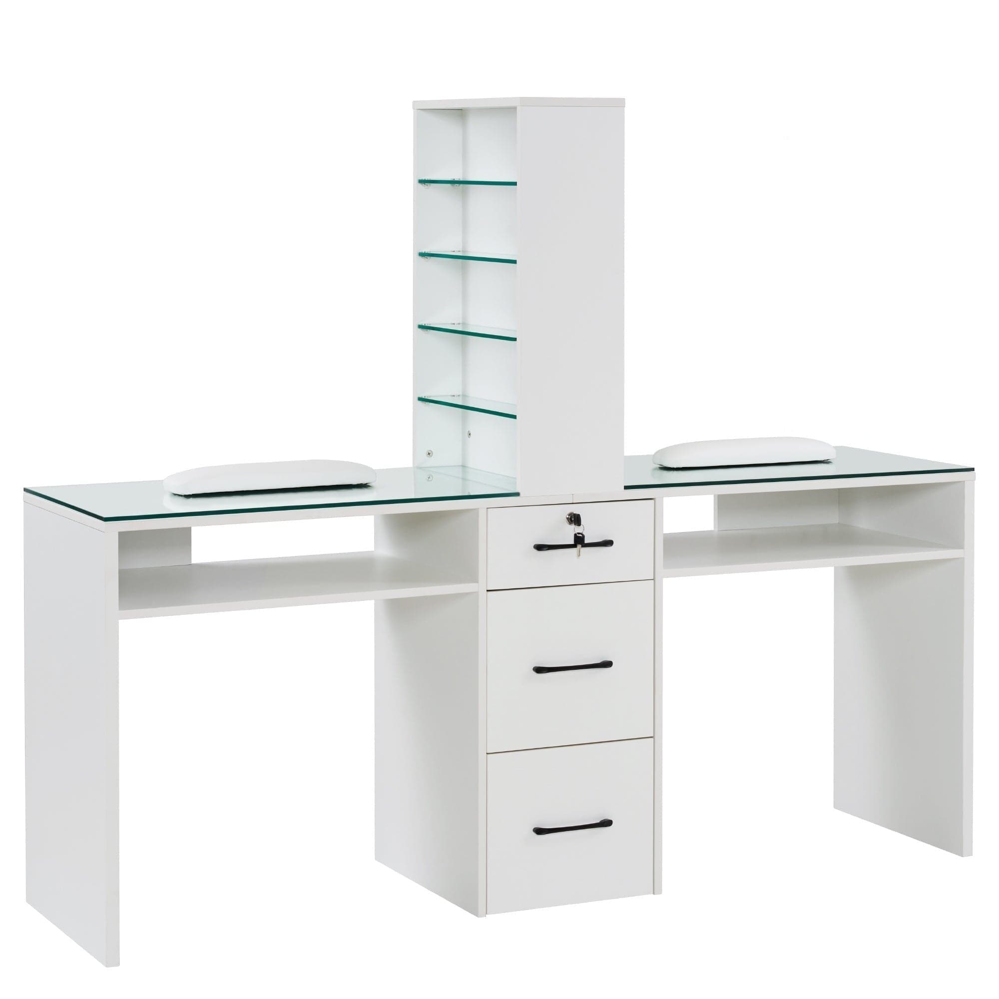 Dual Elegance Manicure Station - Professional Nail Art Table with LED Lights & Storage Drawers | Perfect for Home Salons & Nail Technicians