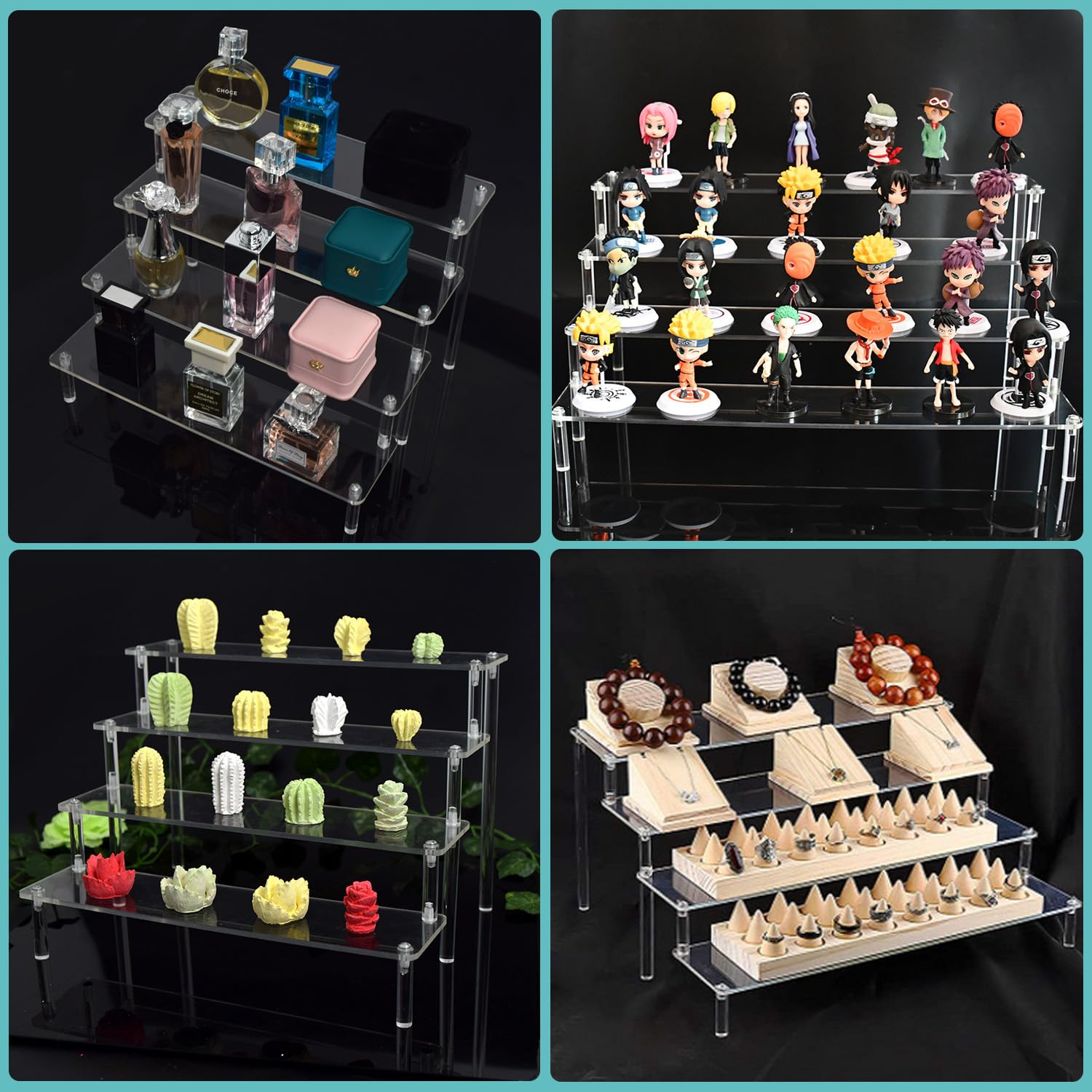 Wanateber 4-Tier Clear Acrylic Display Risers - Perfume Organizer Stand, Funko POP Figures & Cupcake Display - Versatile Shelf for Home Decor, Retail Stores & Office Organization