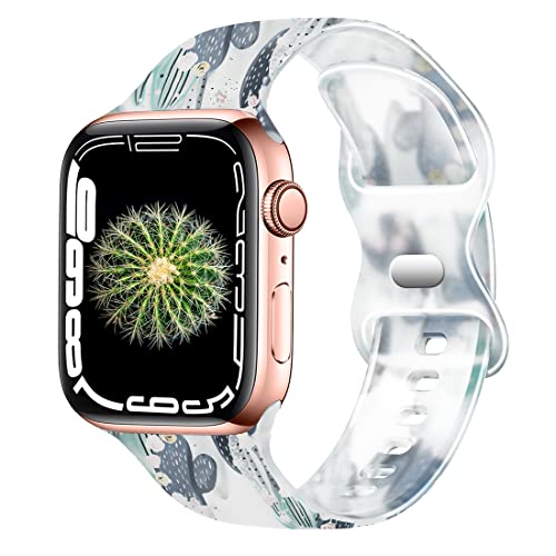 Clear Silicone Apple Watch Bands 38mm 40mm 41mm 42mm 44mm 45mm - Compatible with iWatch SE & Series 8/7/6/5/4/3/2/1 - Fade-Resistant Printed Pattern Strap for Women & Men - Perfect for Workouts, Swimming & Everyday Wear