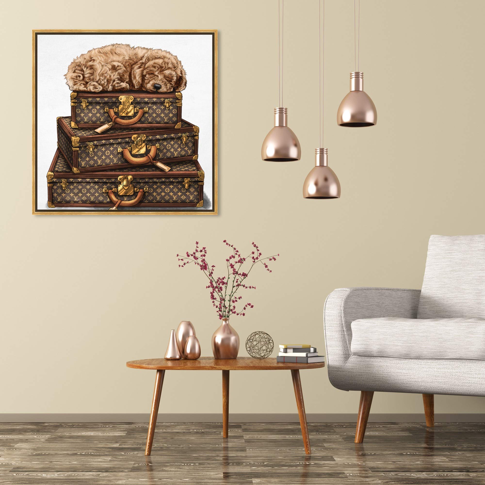 Oliver Gal Artist Co. 'Sleeping Poodle' Framed Wall Art - 30x30 Inch Brown & White Canvas Print - Fashion & Glam Home Decor for Living Room, Bedroom, Office