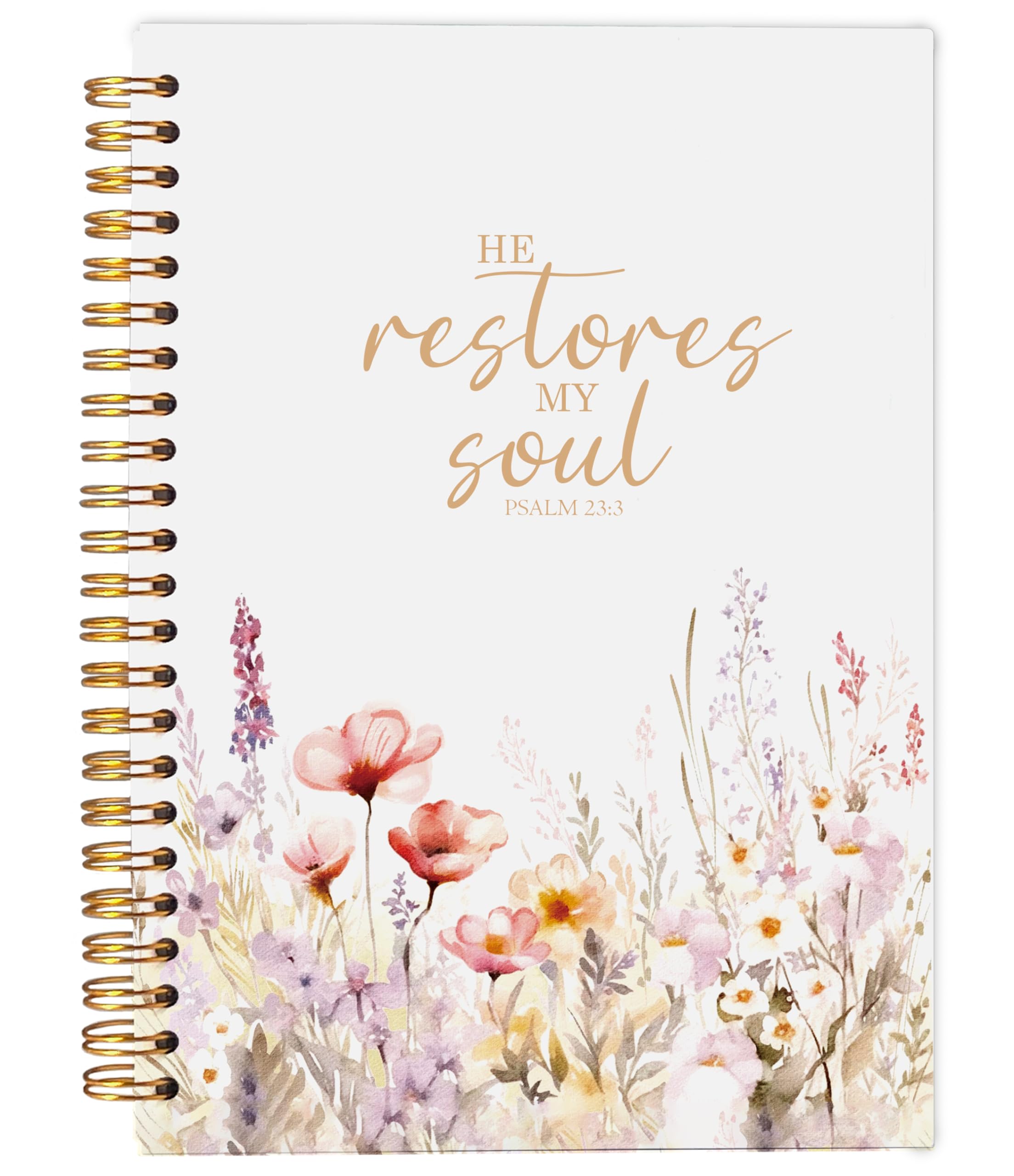Christian Notebook for Women - Floral Spiral Prayer Journal with Bible Verse (Psalm 23:3) - 5.5x8.3 Inspirational Gift - Perfect for Bible Study, Devotional Writing & Personal Reflection