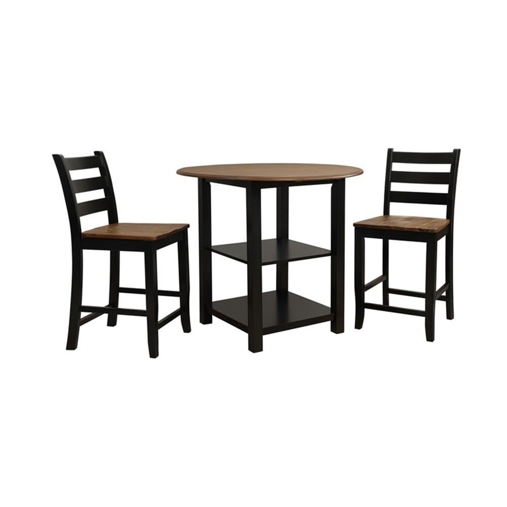 Powell Furniture Linon Cain Wood 3-Piece Dining Counter Set in Black - Perfect for Small Spaces, Breakfast Nooks & Modern Kitchens