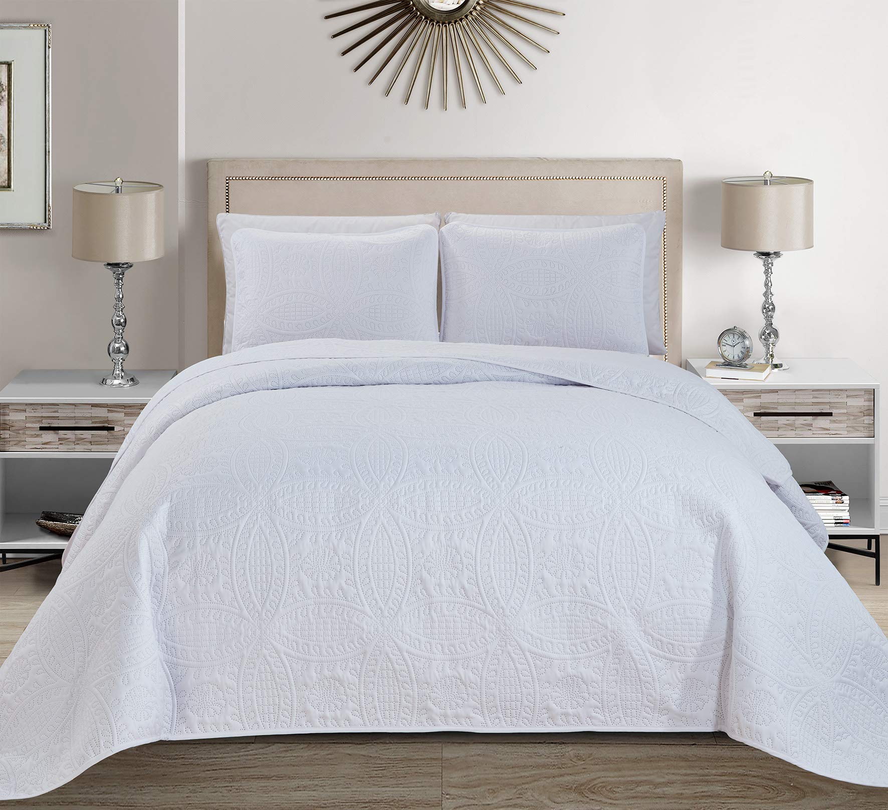MK Home MK Collection 3-Piece King/California King Solid Embossed Bedspread Set - Oversized 118