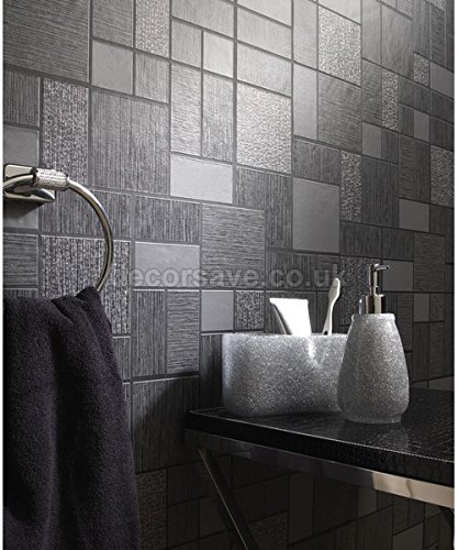 Holden Decor Glitter Tile Black 89240 - Premium Self-Adhesive Wall Tile for Home Decor, Kitchen Backsplash & Bathroom Accent Wall