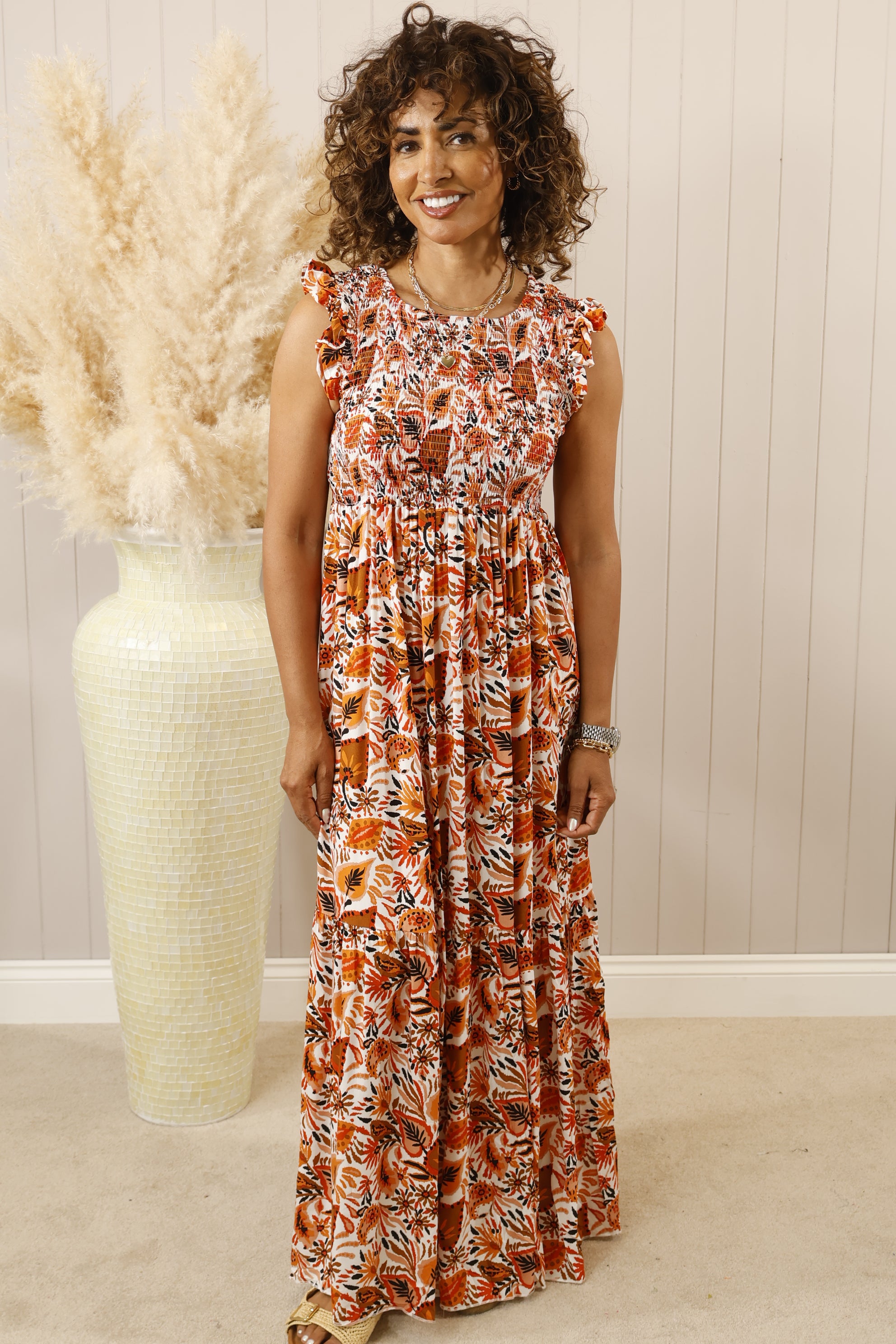 Toscana Maxi Dress - Orange Floral Print Summer Dress for Women, Boho Beach Dress, Vacation Outfit, Casual Sundress for Outdoor & Travel