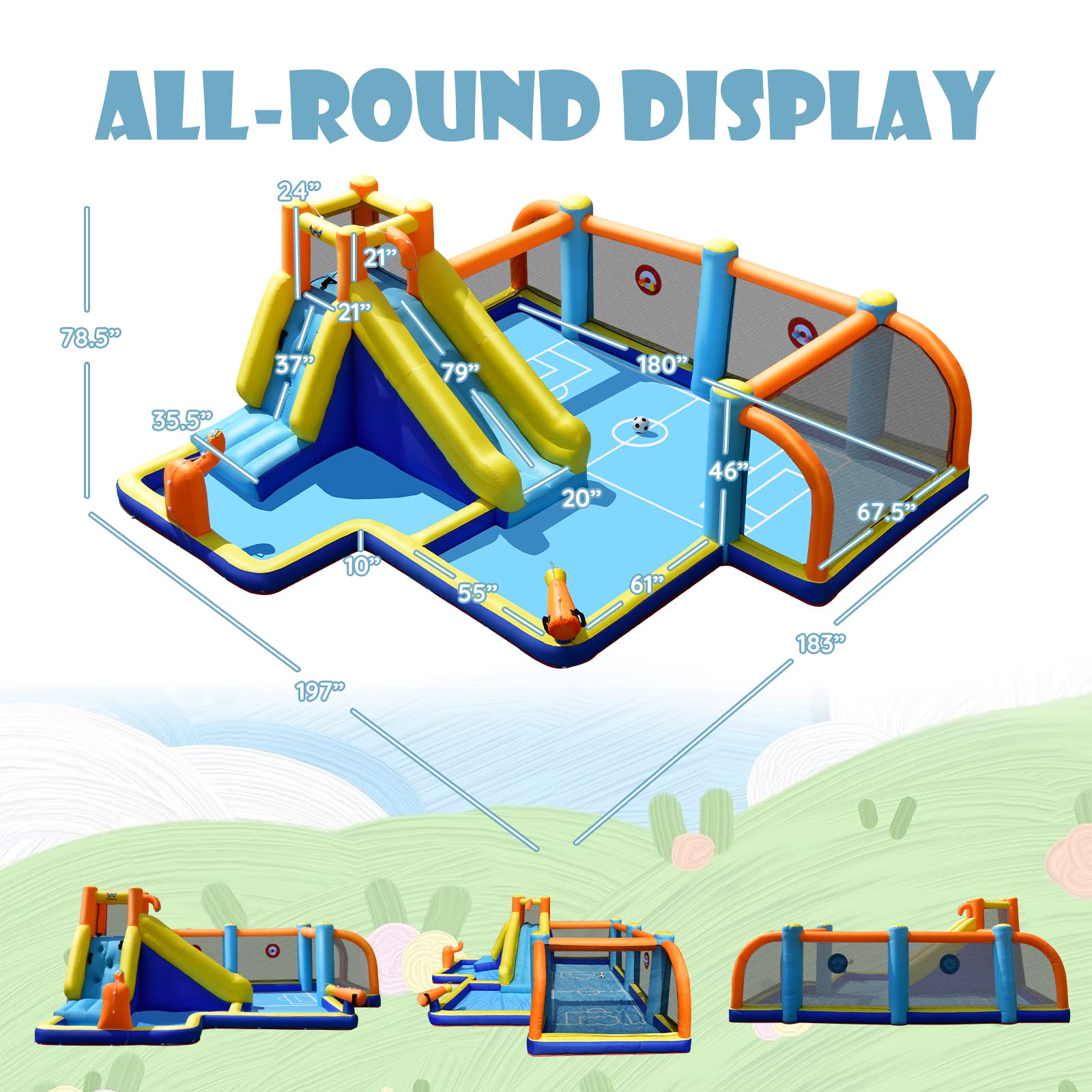 BOUNTECH 15x16.5FT Inflatable Water Slide with Splash Pool - Mega Water Soccer Bounce House for Outdoor Backyard Fun, Includes 735W Blower & Climbing Wall - Perfect for Kids Birthday Parties, Summer Gatherings, and Family Water Play Activities