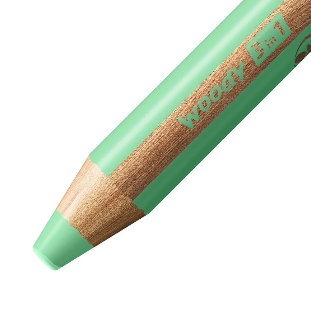 STABILO Woody 3-in-1 Multi-Functional Pencil - Pastel Green - Perfect for Writing, Drawing & Coloring - Ideal for School, Office & Art Projects