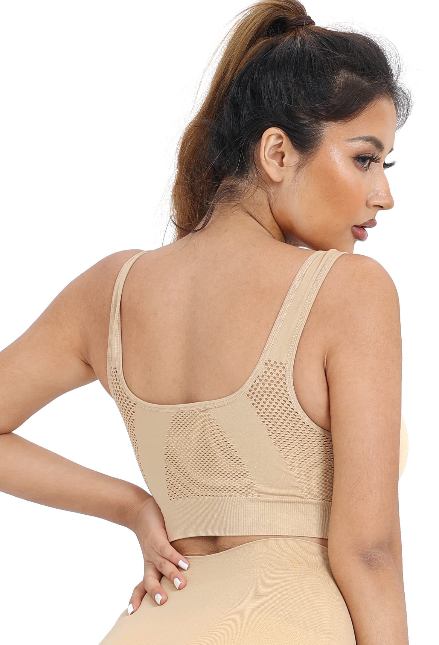 Cabales Women's Seamless Sports Bra - Yoga, Running, Workout, Low Impact Support with Removable Pads | Comfortable for Gym, Fitness & Daily Wear