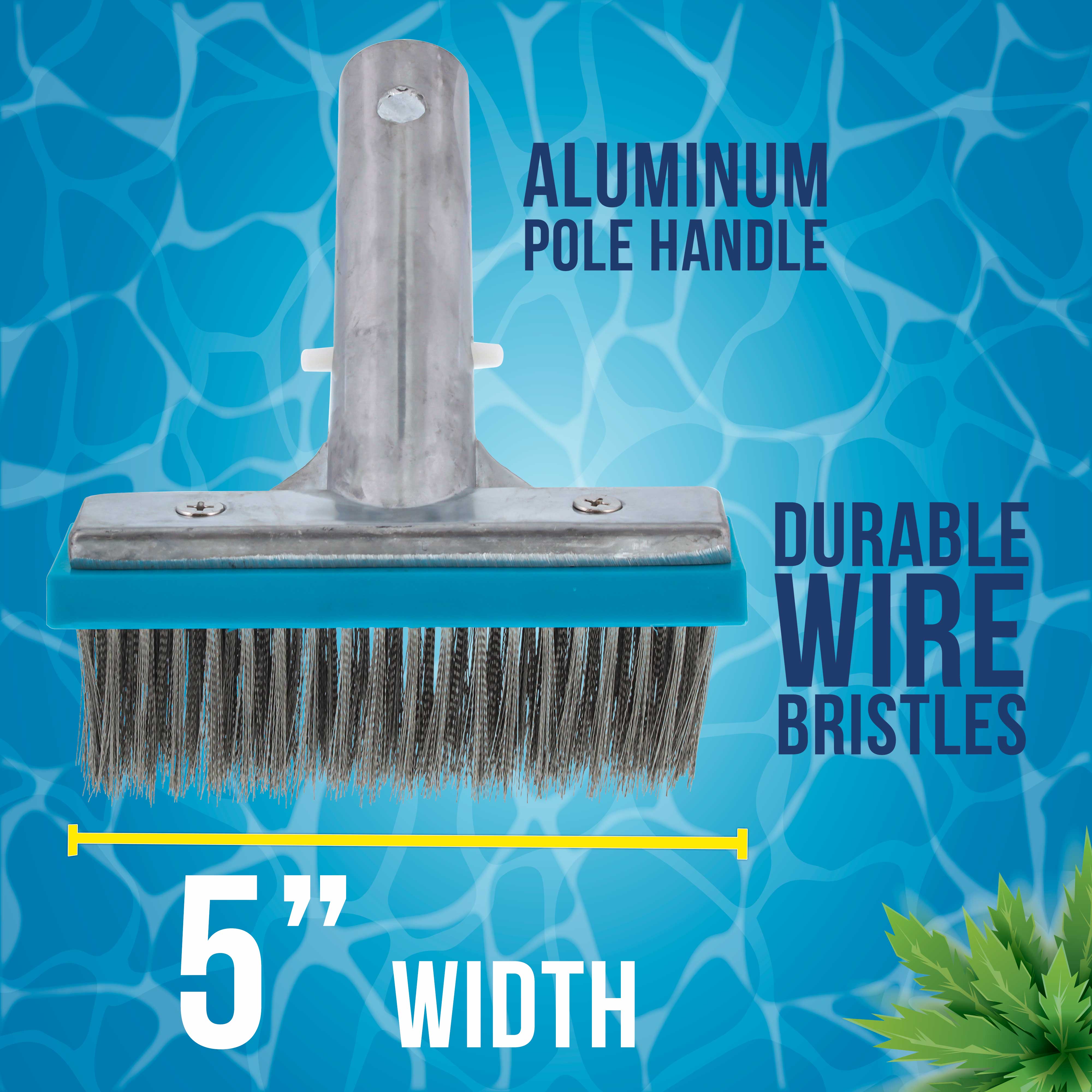 5 Stainless Steel Wire Bristle Pool Brush with HD Aluminum Pole Handle - Heavy Duty Pool Cleaning Tool for Removing Rust Stains on Concrete & Calcium Buildup on Tiles - Perfect for In-Ground & Above Ground Pools