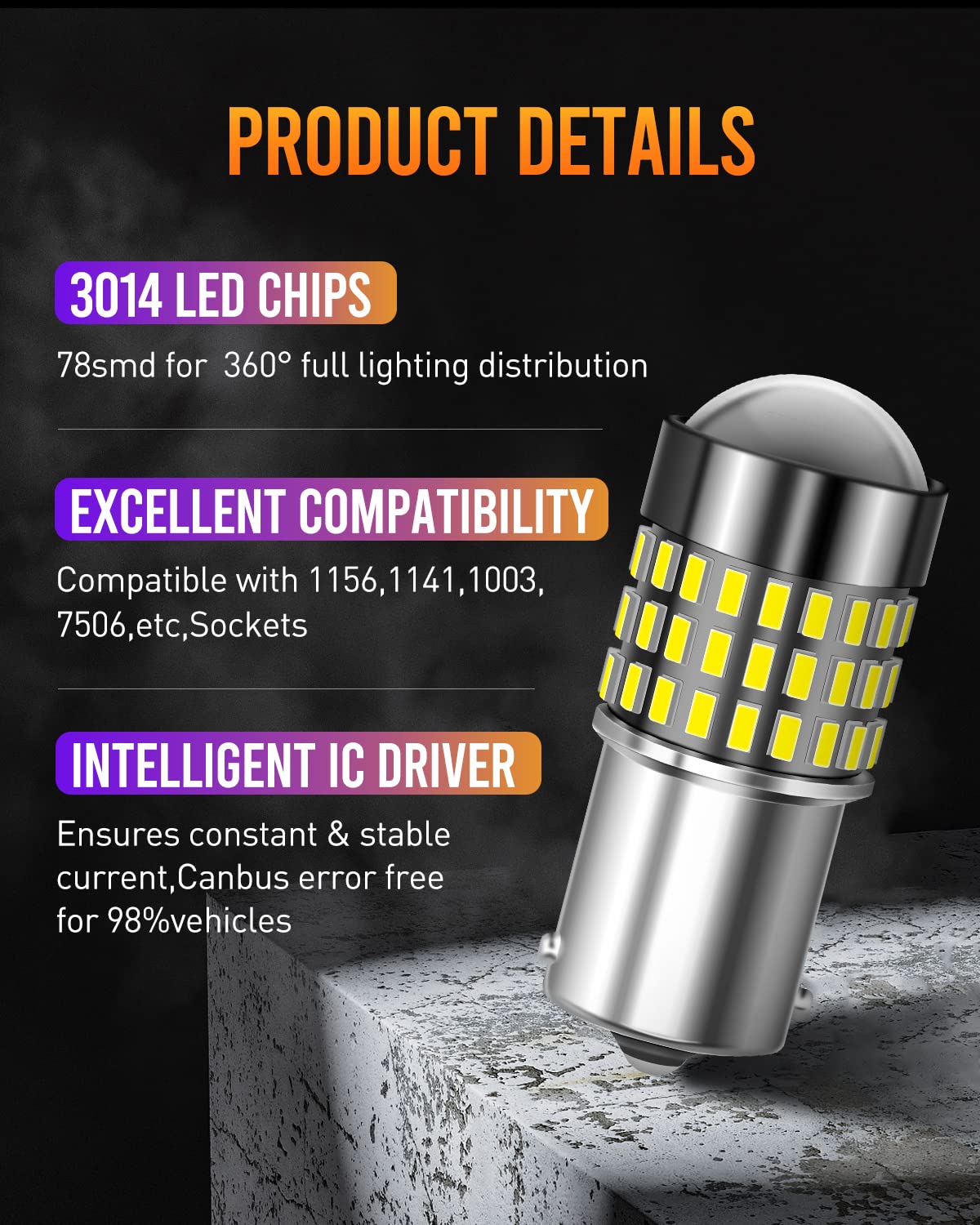 LUYED 1156 LED Bulb - 1800 Lumens Super Bright 3014 78-EX Chipsets - Compatible with 1156 1141 1003 7506 Sockets - Ideal for Backup Reverse Lights, Brake Lights, Tail Lights, RV Lights - Xenon White (Pack of 2) - Perfect for Automotive, Marine & Off-Road Vehicle Lighting Upgrades