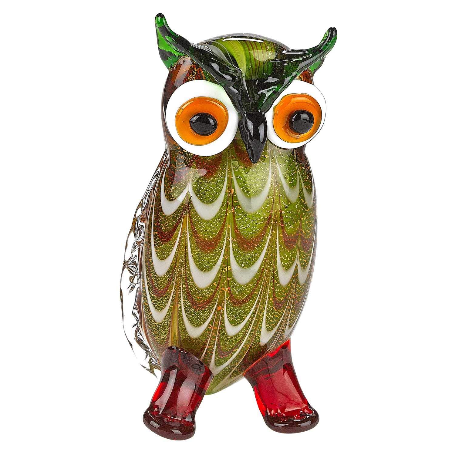 Handcrafted 8-Piece Mouth Blown Owl Art Glass Set - Elegant Home Decor for Living Room, Shelf & Gift Giving - Perfect for Bohemian & Vintage Style Interiors