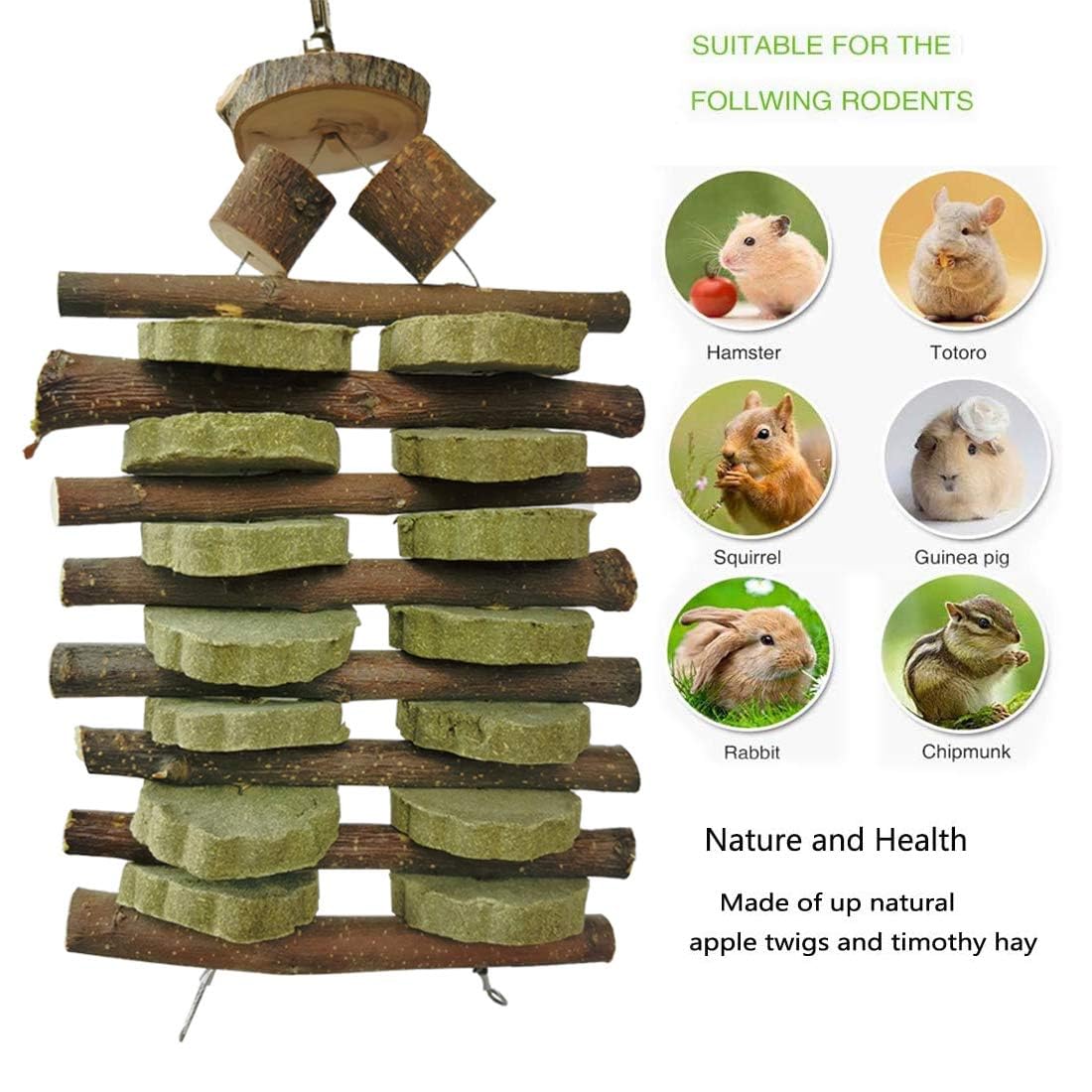 Organic Fruitwood Chew Toys for Rabbits, Chinchillas, Guinea Pigs & Small Pets - Natural Bunny Teeth Sticks with Grass Cake - Safe Chewing Snacks for Playtime & Dental Health | Perfect for Cage Enrichment & Stress Relief