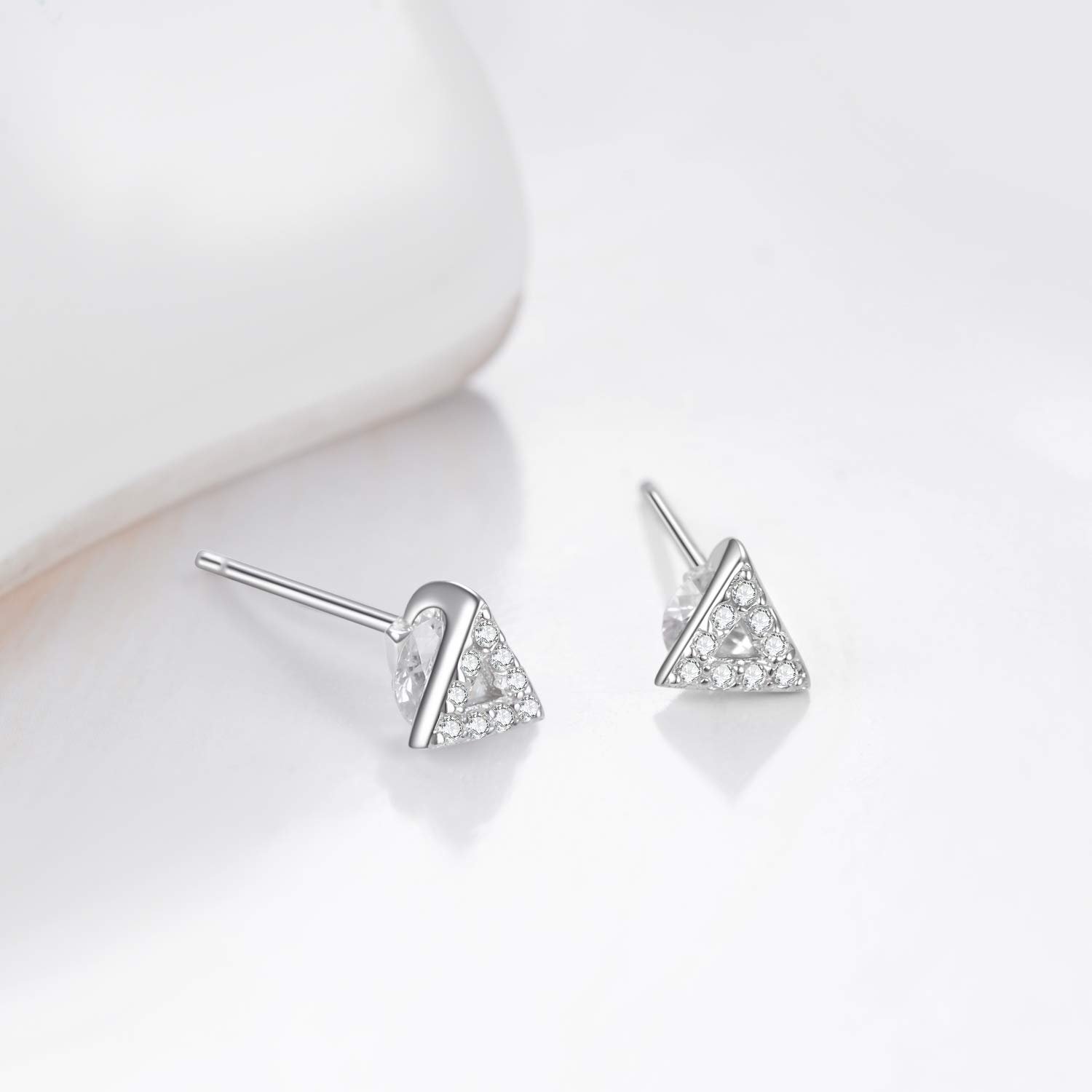 Sterling Silver Cubic Zirconia Triangle Stud Earrings for Women | Elegant Everyday & Party Jewelry Gift