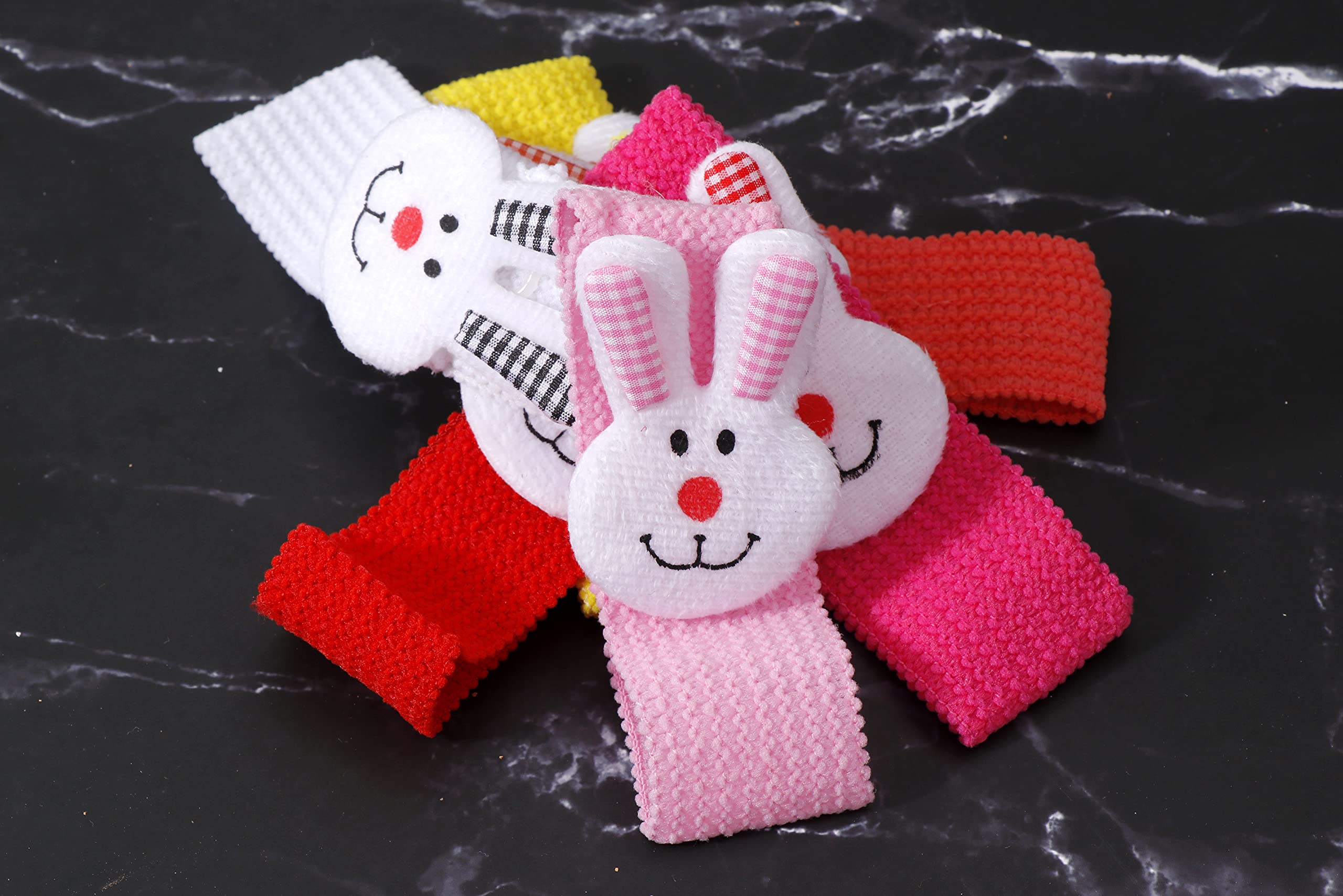 Navjai Rabbit Hair Bands for Girls - 4 Pcs Soft Stretchy Elastic Headbands with Heart & Flower Prints, Cute Bow Knot Hair Accessories Set for Infants & Kids - Perfect for School, Parties & Daily Wear