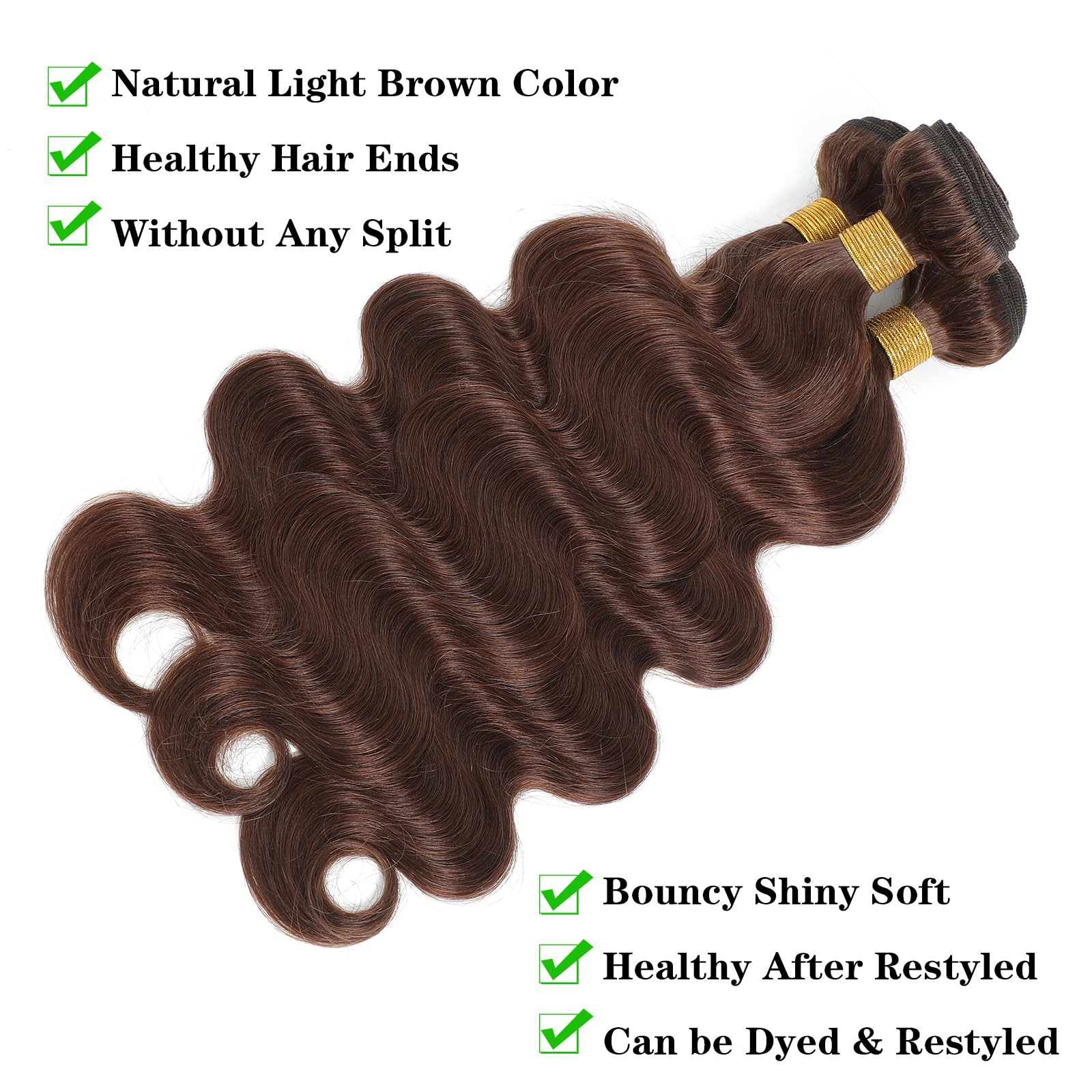 **Kapelli 10A Brazilian Virgin Human Hair Bundles - Light Brown Body Wave (#4, 16
