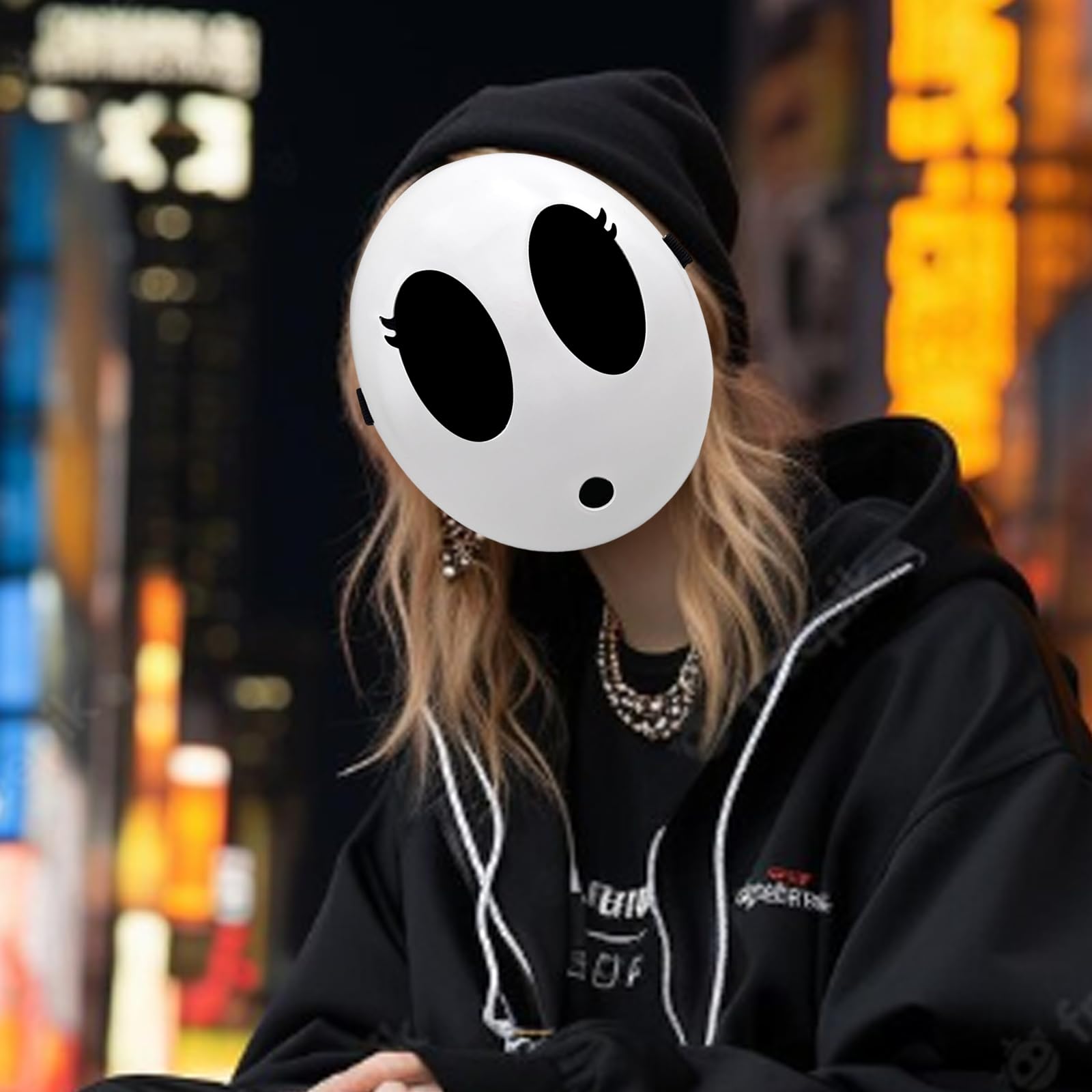 Shy Guy Mask White - Anime Cosplay Mask, Funny Halloween Face Mask, Costume Accessory for Cosplay & Halloween Parties - Perfect for Anime Conventions, Halloween Events & Themed Parties