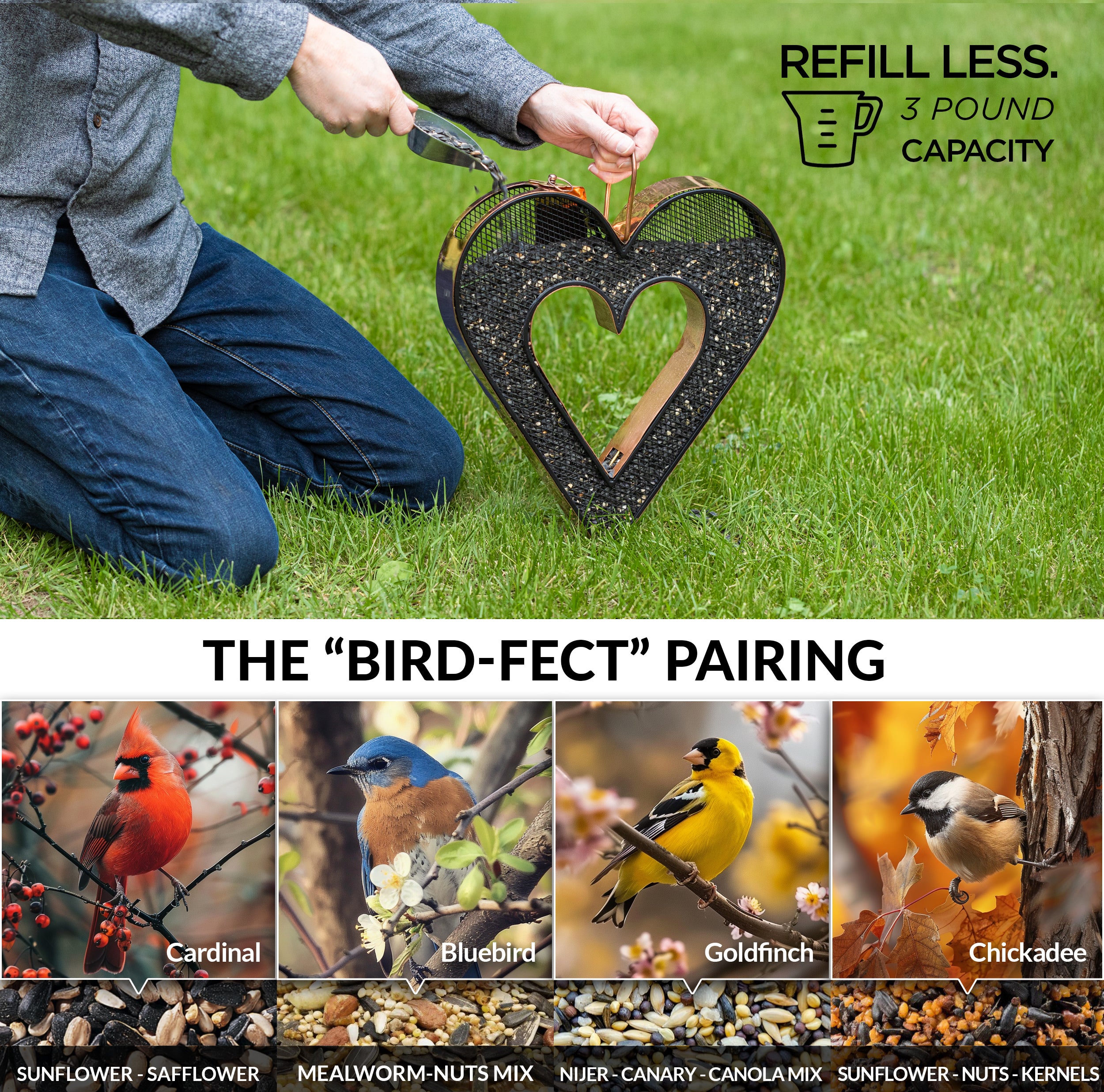 Be Still My Heart Fly Thru™ Copper Heart Shaped Bird Feeder With Mesh Panels - Perfect for Garden, Patio & Backyard Bird Watching