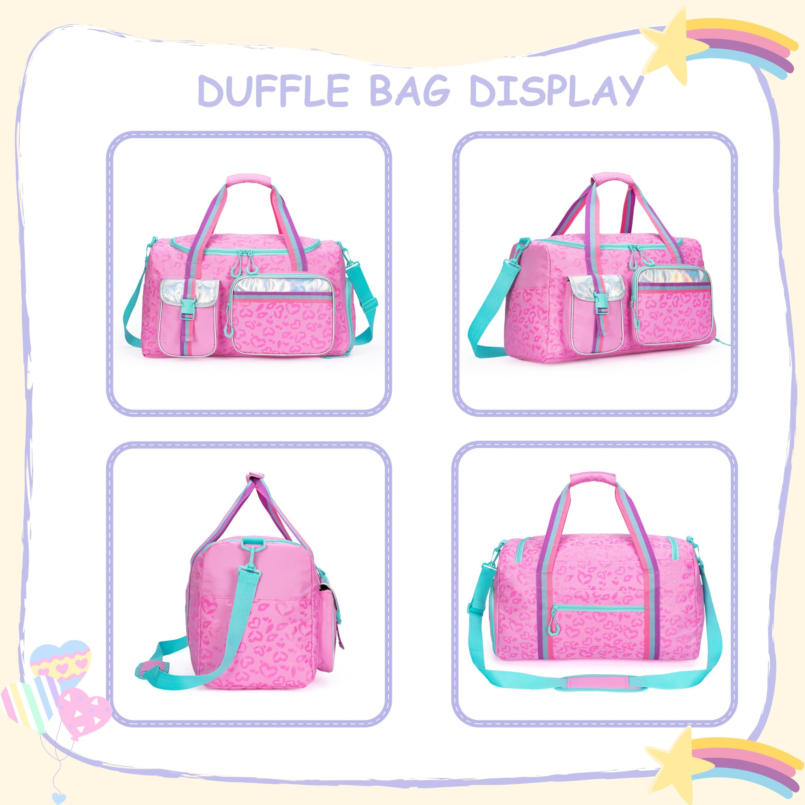**Kids Travel Duffle Bag for Girls - Weekender Overnight Bag with Shoe Compartment & Makeup Toiletry Pouch - Perfect for Dance, Gym, Sleepovers & Travel**