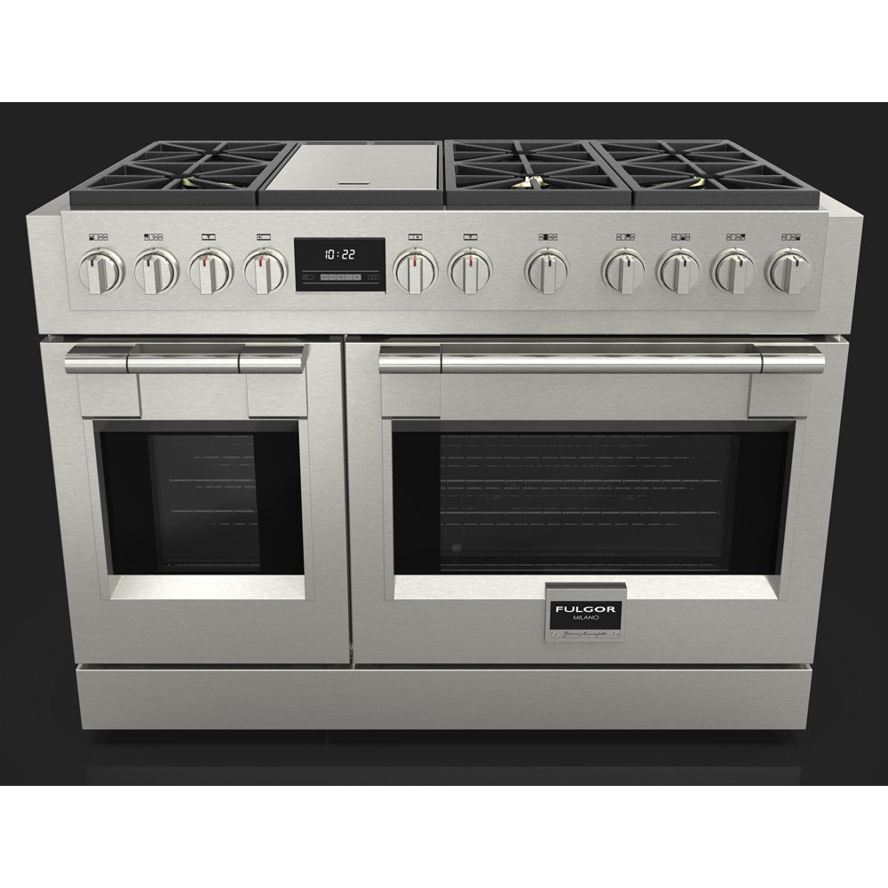 Fulgor Milano 48 Inch 600 Series Professional All Gas Range with 6 Burners & Stainless Steel Trilaminate Griddle - Perfect for Commercial Kitchens & Home Chefs (Model F6PGR486GS2)