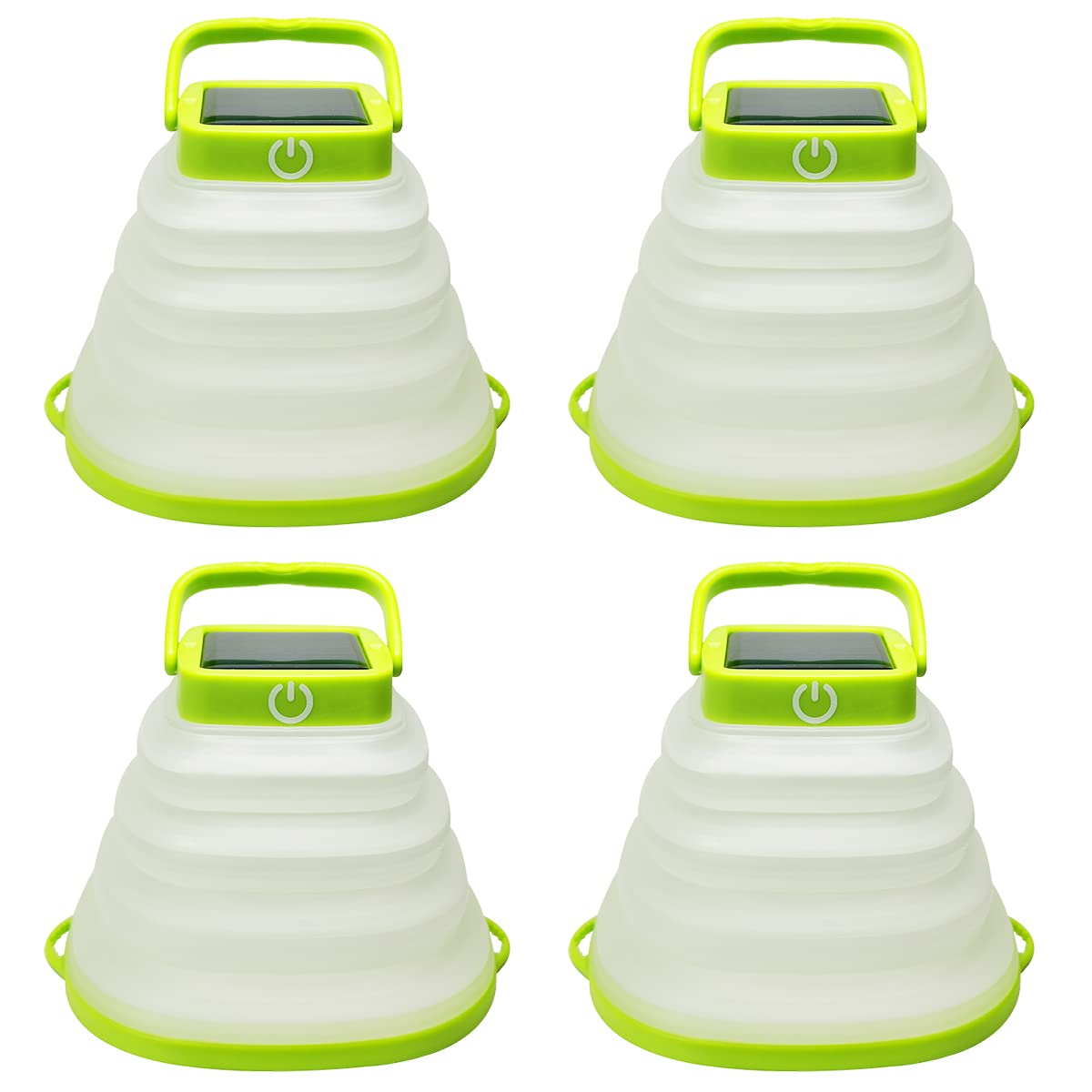 Solar Powered Collapsible Camping Lantern - USB Rechargeable Waterproof Outdoor Light with Solar Panel for Hiking, Fishing, Emergency - Portable Hanging Lamp for Camping, Backpacking, Power Outages (Green, 4 Pack)