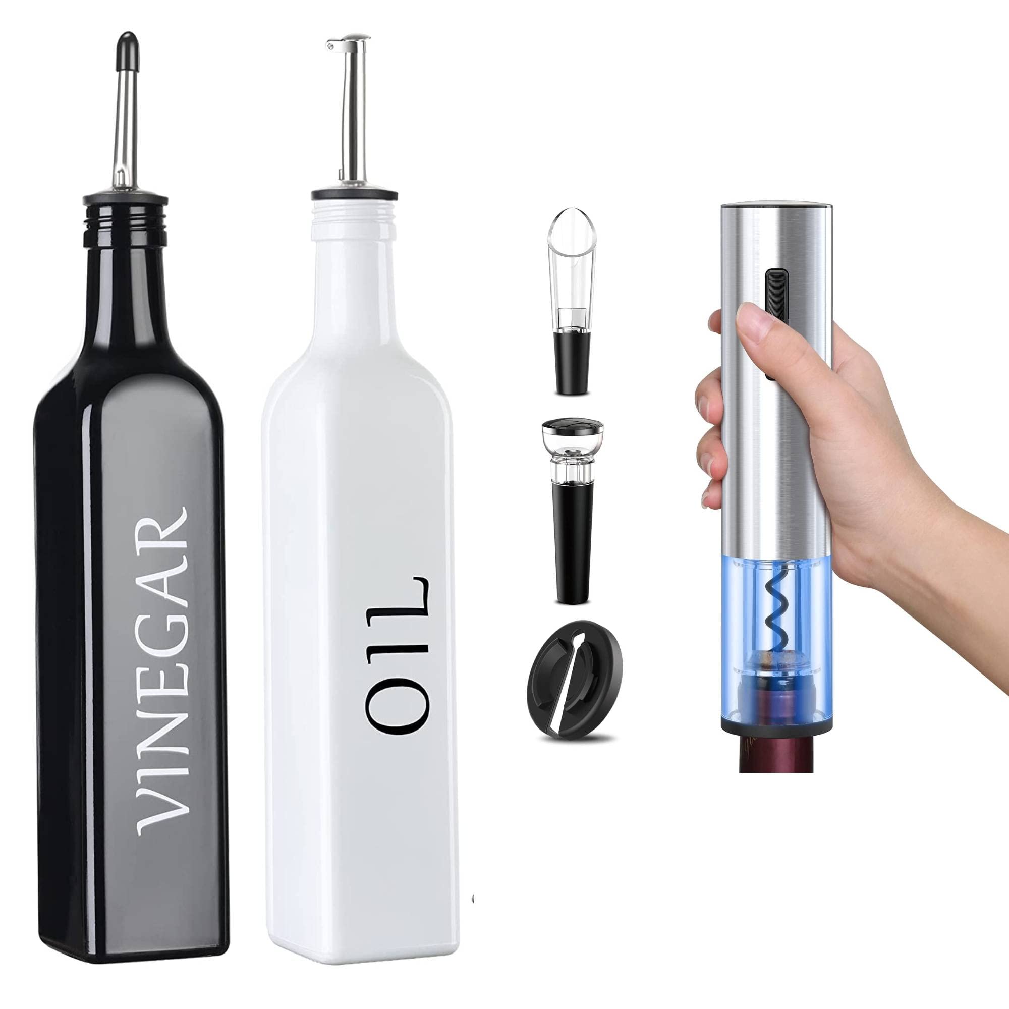 17oz Oil Dispenser & Electric Wine Opener Set (2-Pack) - Perfect for Kitchen, Bar, and Home Entertaining