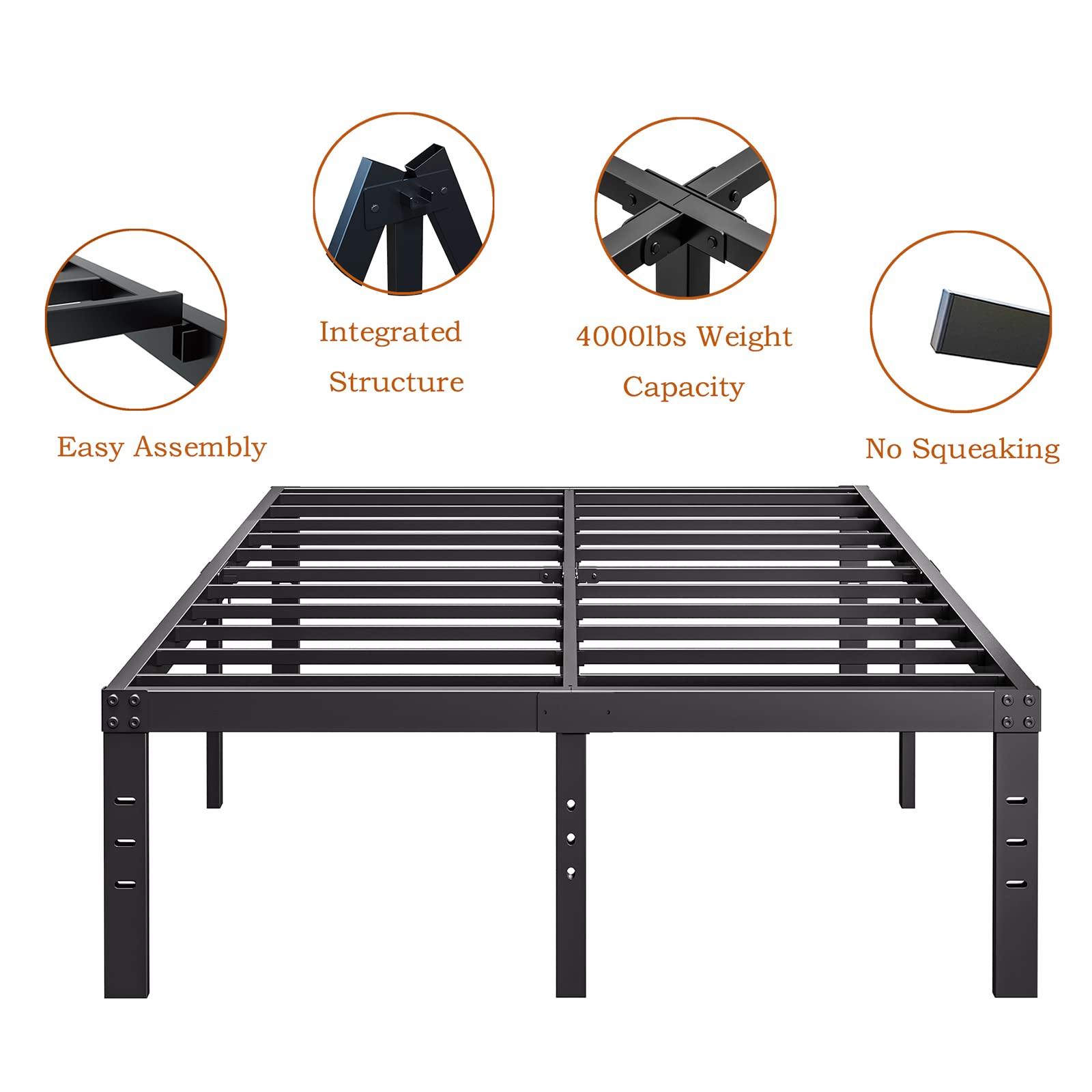 COMASACH 18 Inch Full Size Heavy Duty Metal Bed Frame - No Box Spring Needed, Sturdy Black Tall Bed Frame with 4000Lbs Weight Capacity, Easy Assembly & Noise Free Design - Perfect for Guest Rooms, Dorms & Small Apartments with Under Bed Storage Space