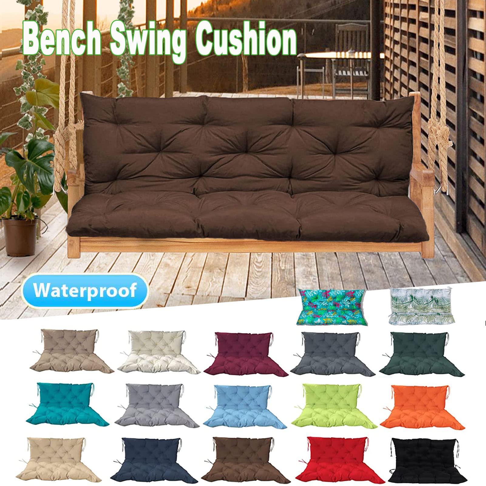 **60 Inch Waterproof Outdoor Bench Cushion with Backrest – Thickened Patio Swing Cushion for 3-Seater Porch Furniture (Brown, 40x60 Inch) – Perfect for Garden, Deck, and Backyard Relaxation**