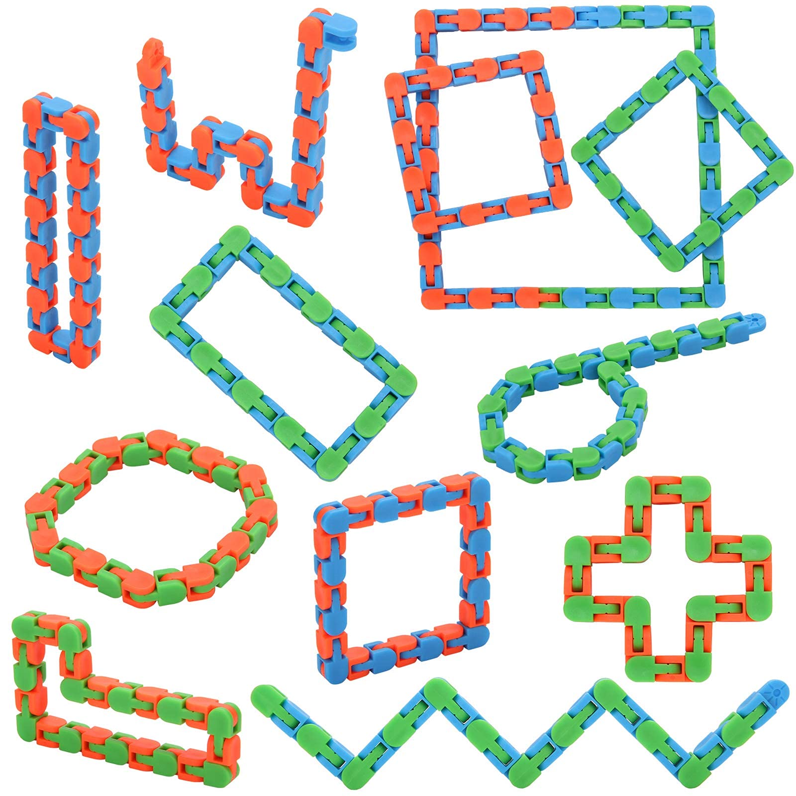 12 Pack 24 Links Wacky Tracks Snap and Click Fidget Toys - Stress Relief Sensory Toys for Kids & Adults, Snake Puzzle Game, Party Favors & Bag Fillers (Assorted Colors) - Perfect for Classroom, Office, Travel and Anxiety Relief