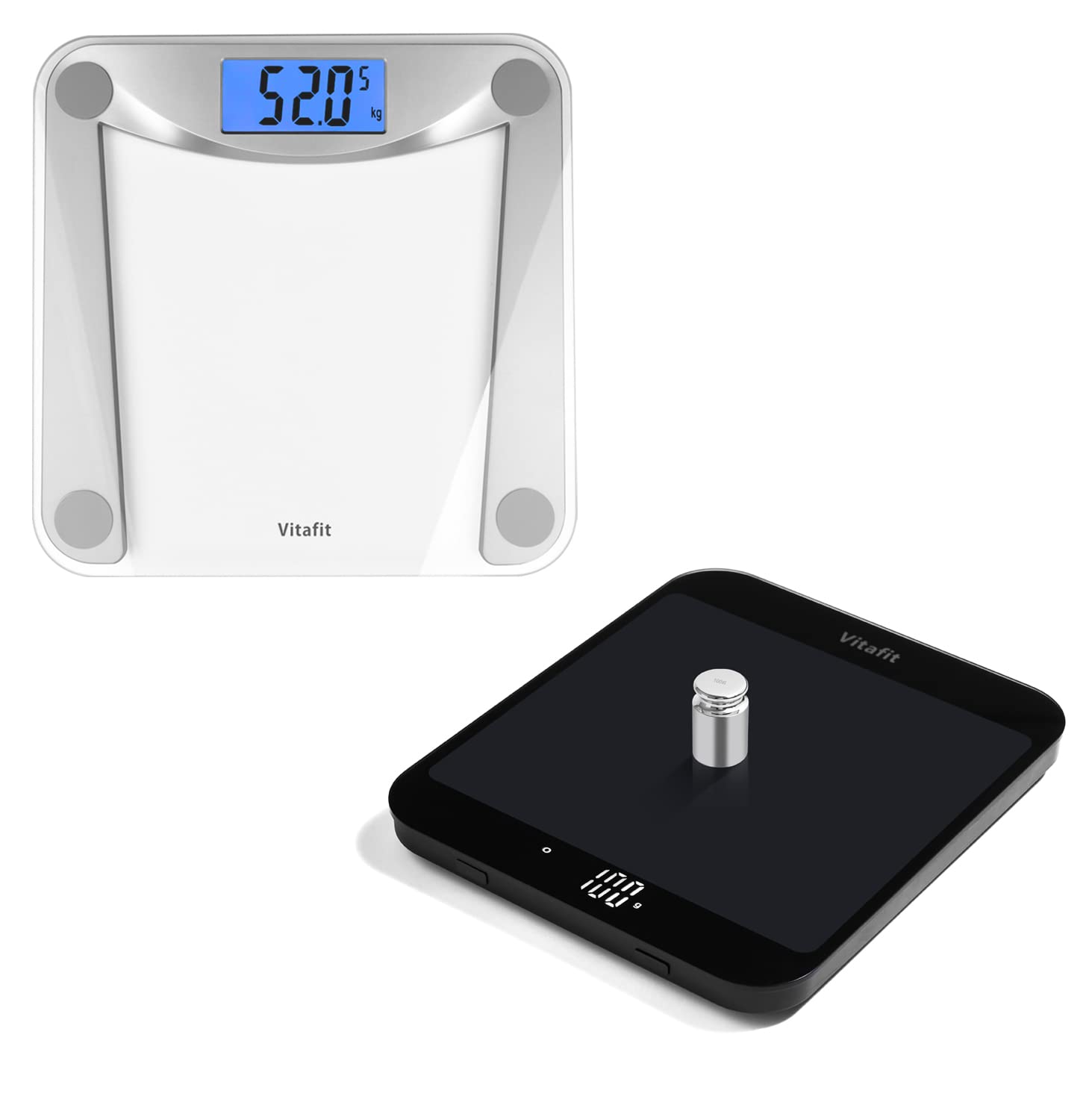 Vitafit Digital Bathroom Scale & 33lb Kitchen Scale - Accurate Body Weight & Food Measurement for Home, Gym, and Cooking - Perfect for Health Tracking & Meal Prep