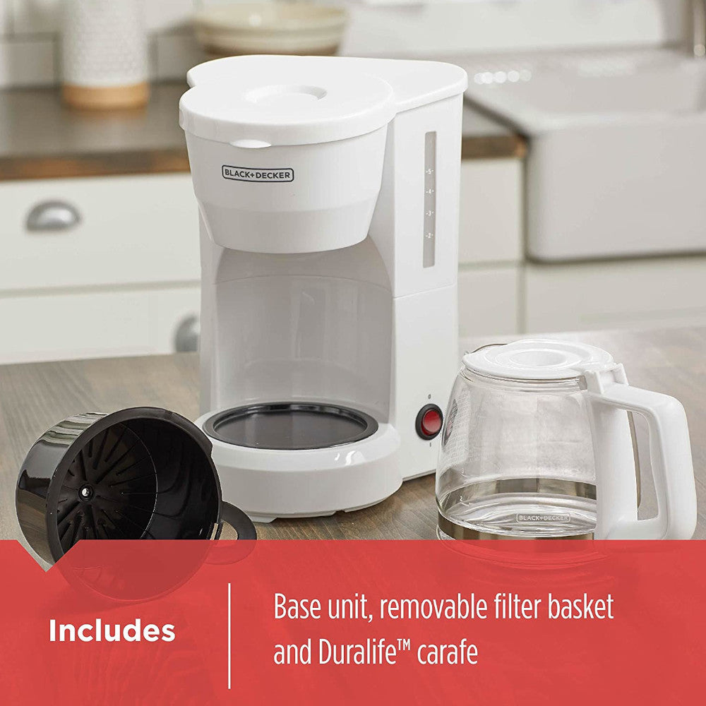 BLACK+DECKER 5 Cup Programmable Coffee Maker with Auto Shut-Off - DCM600W Certified Refurbished with Full Warranty - Perfect for Home, Office & Small Kitchens