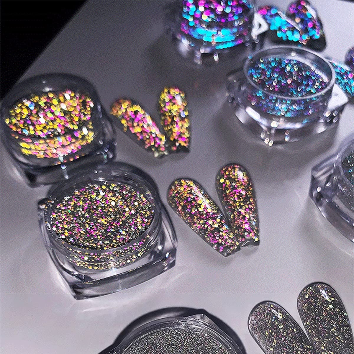 6 Color Holographic Nail Glitter Flakes - Reflective Nail Art Diamonds & Glitter Powder for Women & Girls - Perfect for DIY Manicures, Nail Salons & Party Looks