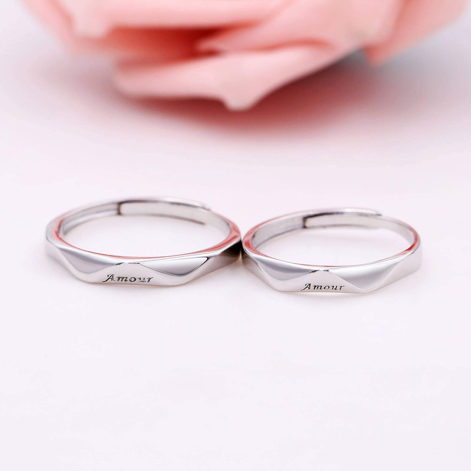Custom Personalized S925 Sterling Silver Couple Rings - Adjustable Matching Wedding Bands for Him & Her - Perfect for Anniversaries, Engagements and Romantic Gifts