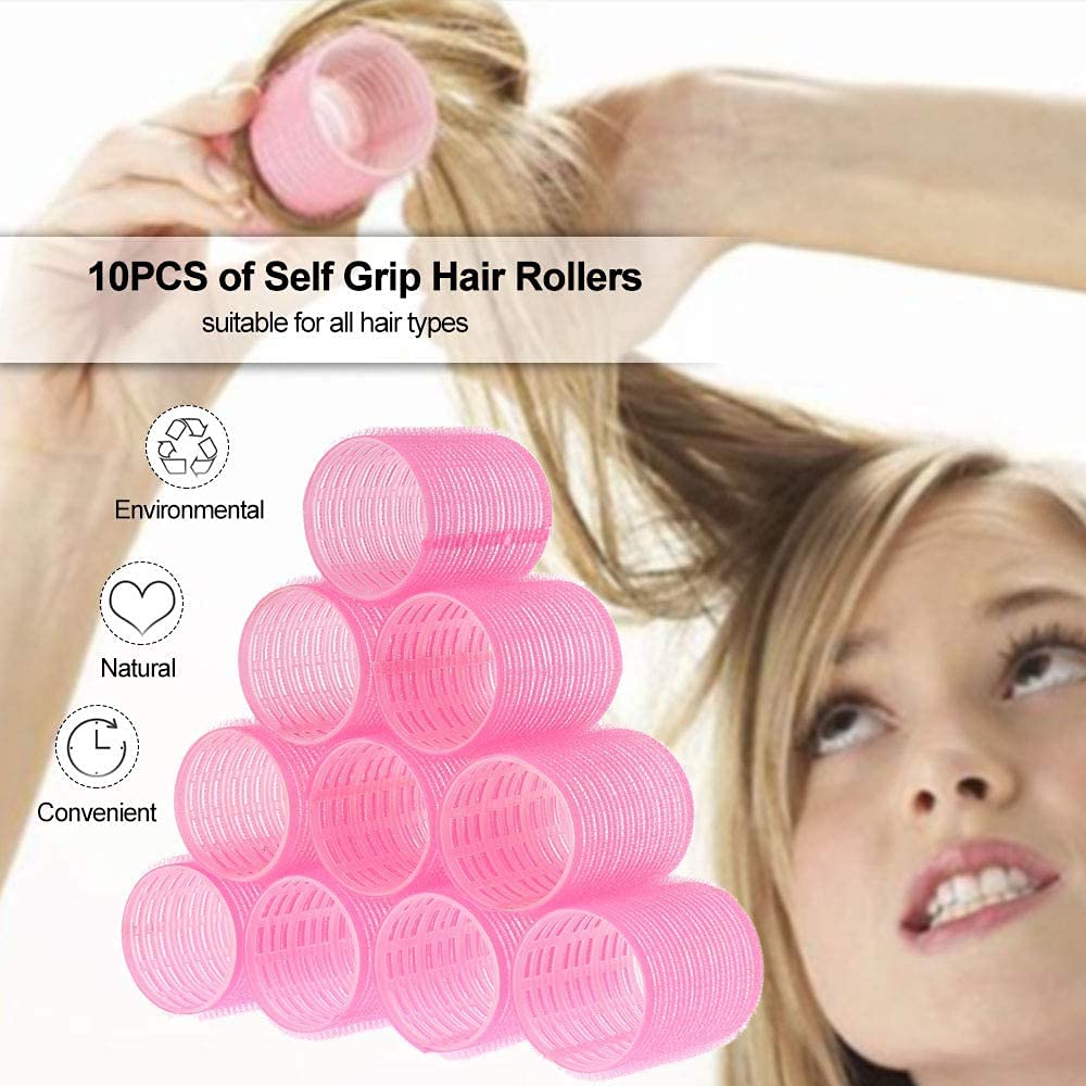 SIYAA 6-Piece Jumbo Pink Hair Rollers Set for Curly & Wavy Hairstyles - Perfect for Salon, Home Styling & DIY Hair Care