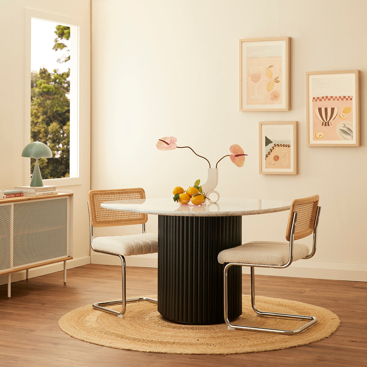 Elegant Cosmos Marble Dining Table - Modern Round Marble Top with Sturdy Metal Base for Dining Room, Kitchen, or Outdoor Patio