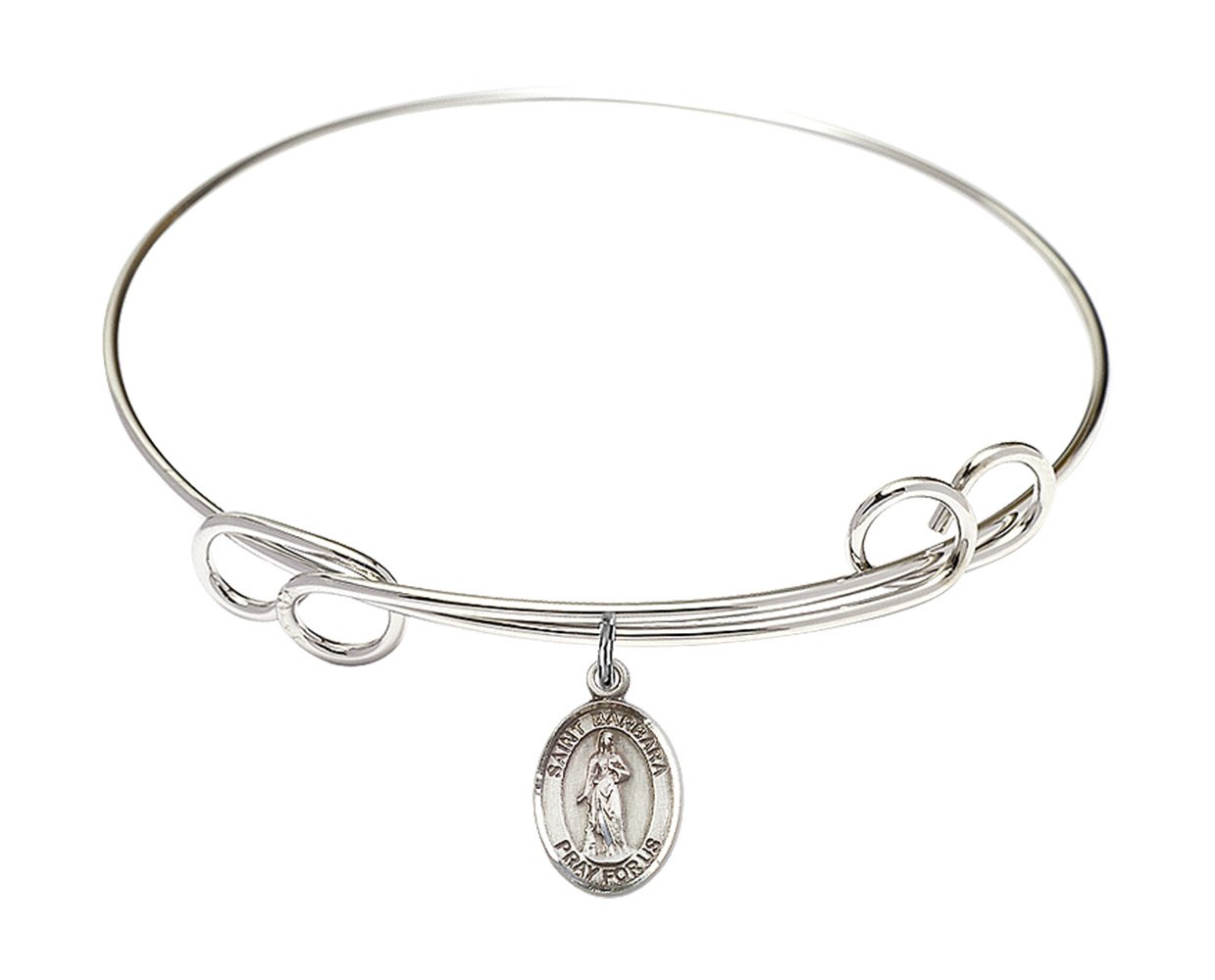 Sterling Silver St. Barbara Double Loop Bangle Bracelet - Elegant Religious Jewelry for Women, Perfect Gift for Baptism, First Communion & Everyday Wear