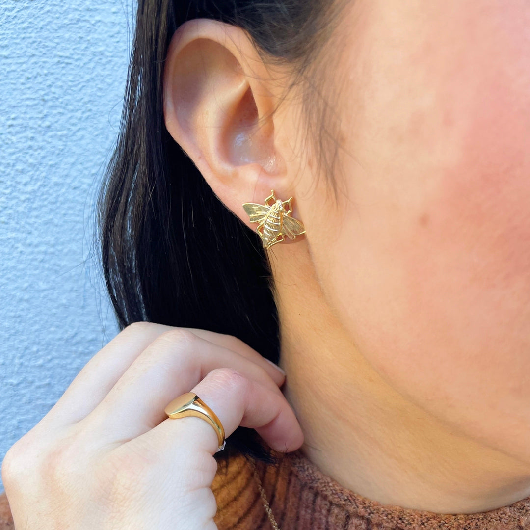 Goldbug Collection Bee Stud Earrings - 14K Gold Plated Cute Honeybee Jewelry for Women - Perfect for Everyday Wear, Gift Giving & Special Occasions