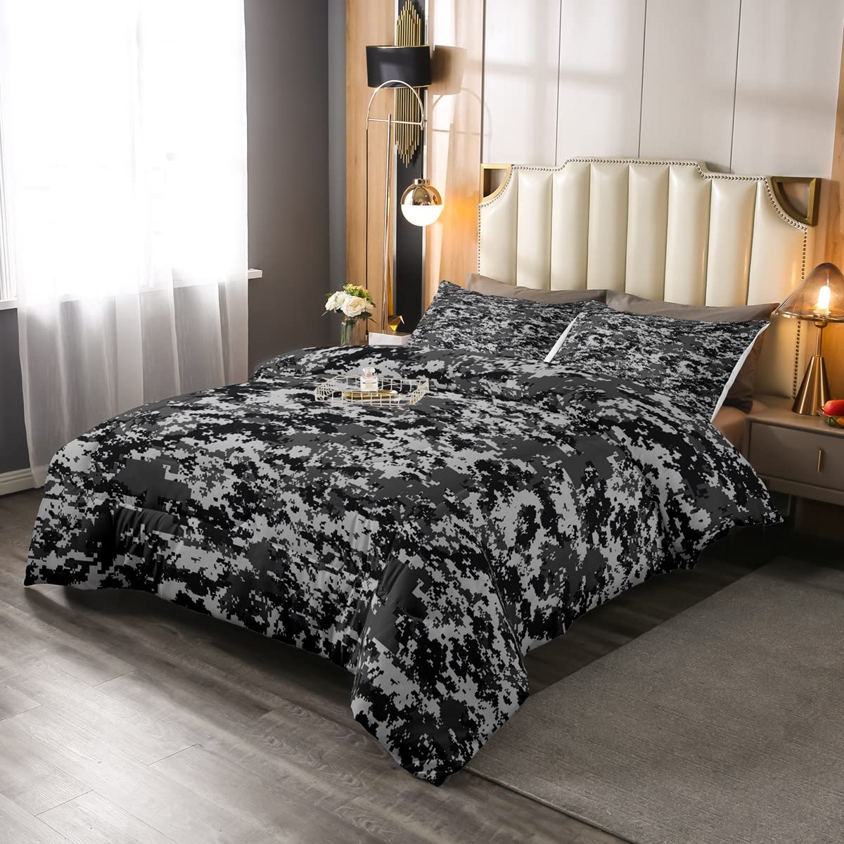 Military Camouflage Comforter Set - Navy Blue Camo Bedding for Boys, Queen Size with 1 Down Comforter & 2 Pillowcases | Trippy Abstract Marble Design | Perfect for Kids' Bedroom Decor, Teen Boys' Room, Dorm Room & Military Theme Bedrooms