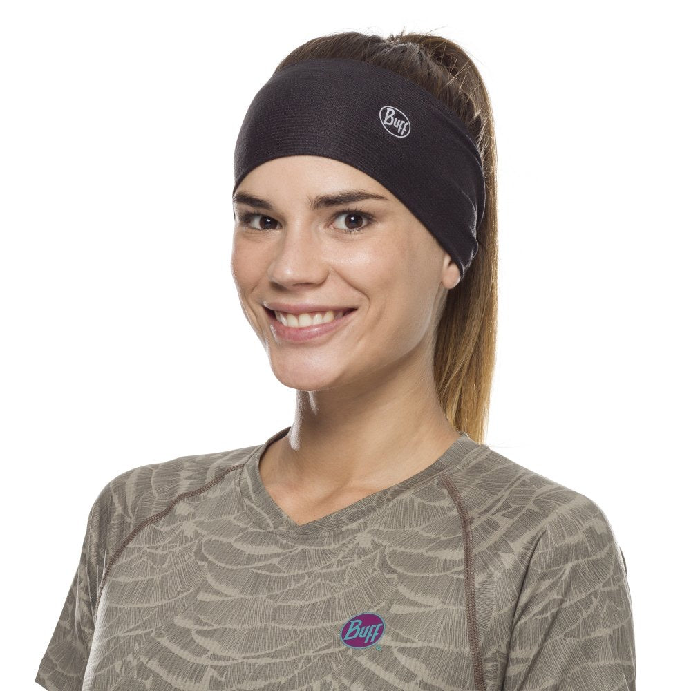 BUFF Coolnet UV Ellipse Headband - Solid Black - Moisture Wicking & Sun Protection for Running, Cycling & Outdoor Sports